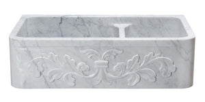 Alternate Image for 36" Stone 60/40 Double Bowl Farmhouse Sink, Design Apron Front, Carrara Marble, White, KF362010DB-F2-6040-CW