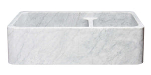 Alternate Image for 36" Stone 60/40 Double Bowl Farmhouse Kitchen Sink, Smooth Reversible Apron Front, Carrara Marble, White, KF362010DB-NLP-6040-CW