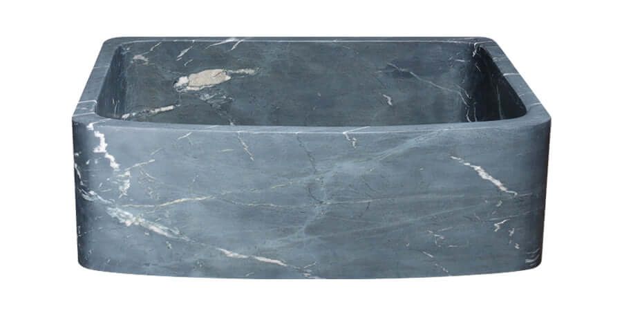 30" Charcoal Marquina Soapstone Farmhouse Kitchen Sink, Curved Front, Single Bowl, Reversible, KFCF302210SB-NLP-CMS