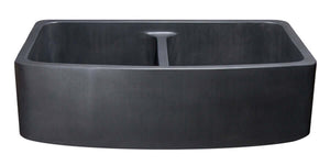 Alternate Image for 36" Stone 50/50 Double Bowl Farmhouse Kitchen Sink, Curved Reversible Apron Front, Black Lava, Black, KFCF362210DB-NLP-5050-BL