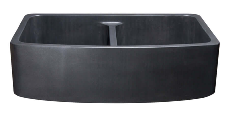 Black Lava 36" Stone 50/50 Double Bowl Farmhouse Sink, Black, KFCF362210DB-NLP-5050-BL