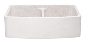Alternate Image for 36" Stone 50/50 Double Bowl Farmhouse Kitchen Sink, Curved Reversible Apron Front, Crema Lyon Limestone, Beige, KFCF362210DB-NLP-5050-CL