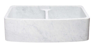 Alternate Image for 36" Stone 50/50 Double Bowl Farmhouse Kitchen Sink, Curved Reversible Apron Front, Carrara Marble, White, KFCF362210DB-NLP-5050-CW