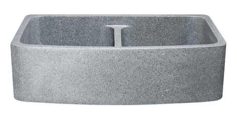 Mercury Granite 36" Stone 50/50 Double Bowl Farmhouse Sink, Gray, KFCF362210DB-NLP-5050-M