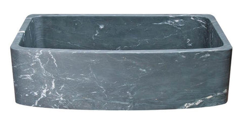36" Soapstone Farmhouse Sink, Curved Reversible Apron Front, Charcoal Marquina, KFCF362210SB-NLP-CMS