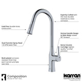 Karran Standerton 1.8 GPM Single Lever Handle Lead-free Brass ADA Kitchen Faucet, Pull-Down Kitchen, Chrome, KKF140C