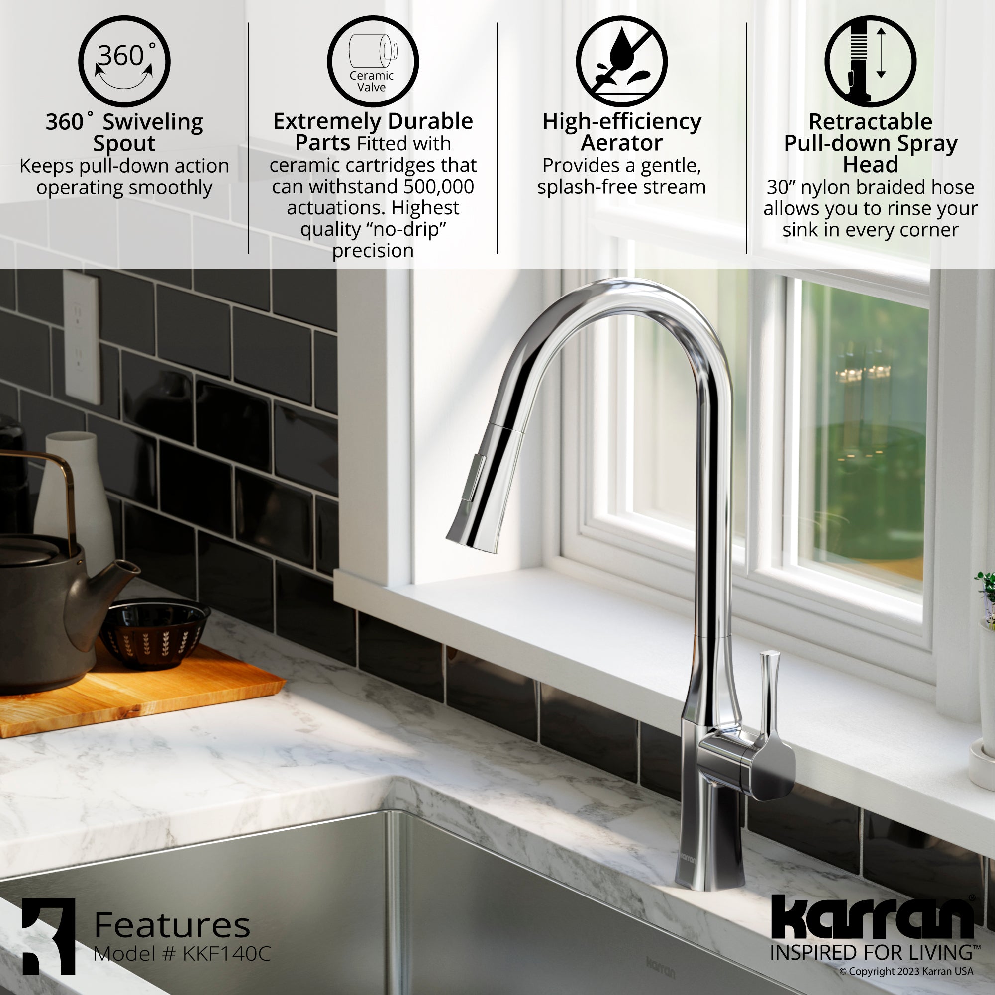 Karran Standerton 1.8 GPM Single Lever Handle Lead-free Brass ADA Kitchen Faucet, Pull-Down Kitchen, Chrome, KKF140C