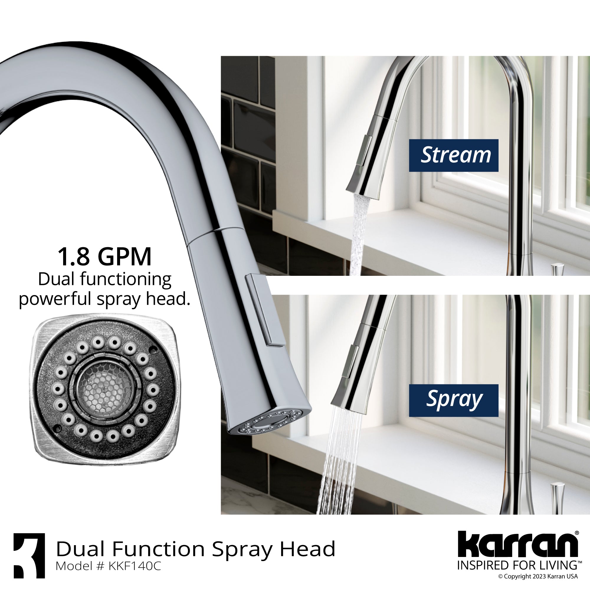 Karran Standerton 1.8 GPM Single Lever Handle Lead-free Brass ADA Kitchen Faucet, Pull-Down Kitchen, Chrome, KKF140C