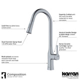 Karran Standerton 1.8 GPM Single Lever Handle Lead-free Brass ADA Kitchen Faucet, Pull-Down Kitchen, Stainless Steel, KKF140SS