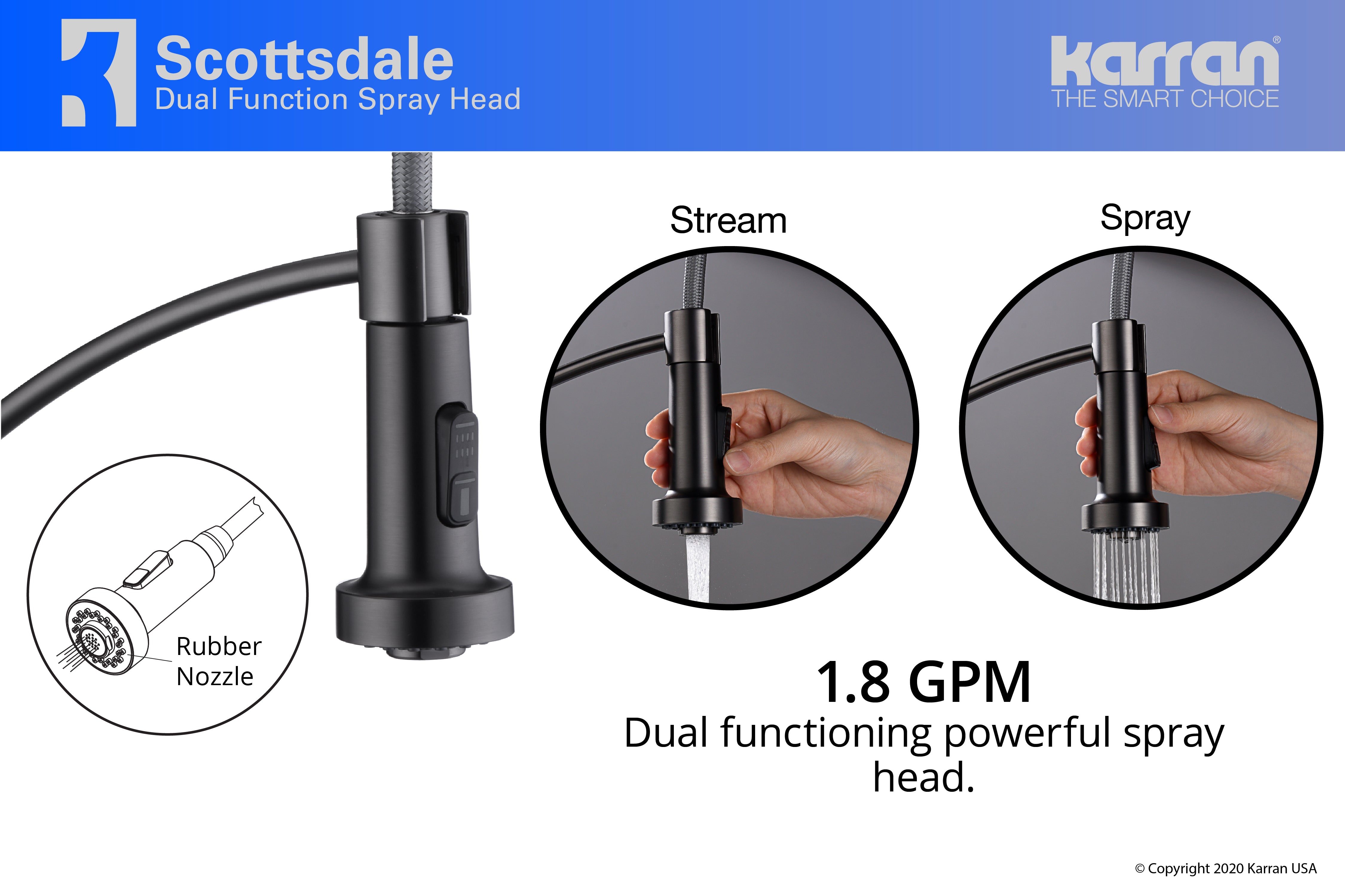 Karran Scottsdale Single Lever Handle Lead-free Brass ADA Kitchen Faucet, Pull Down, Gun Metal Grey, KKF210GG