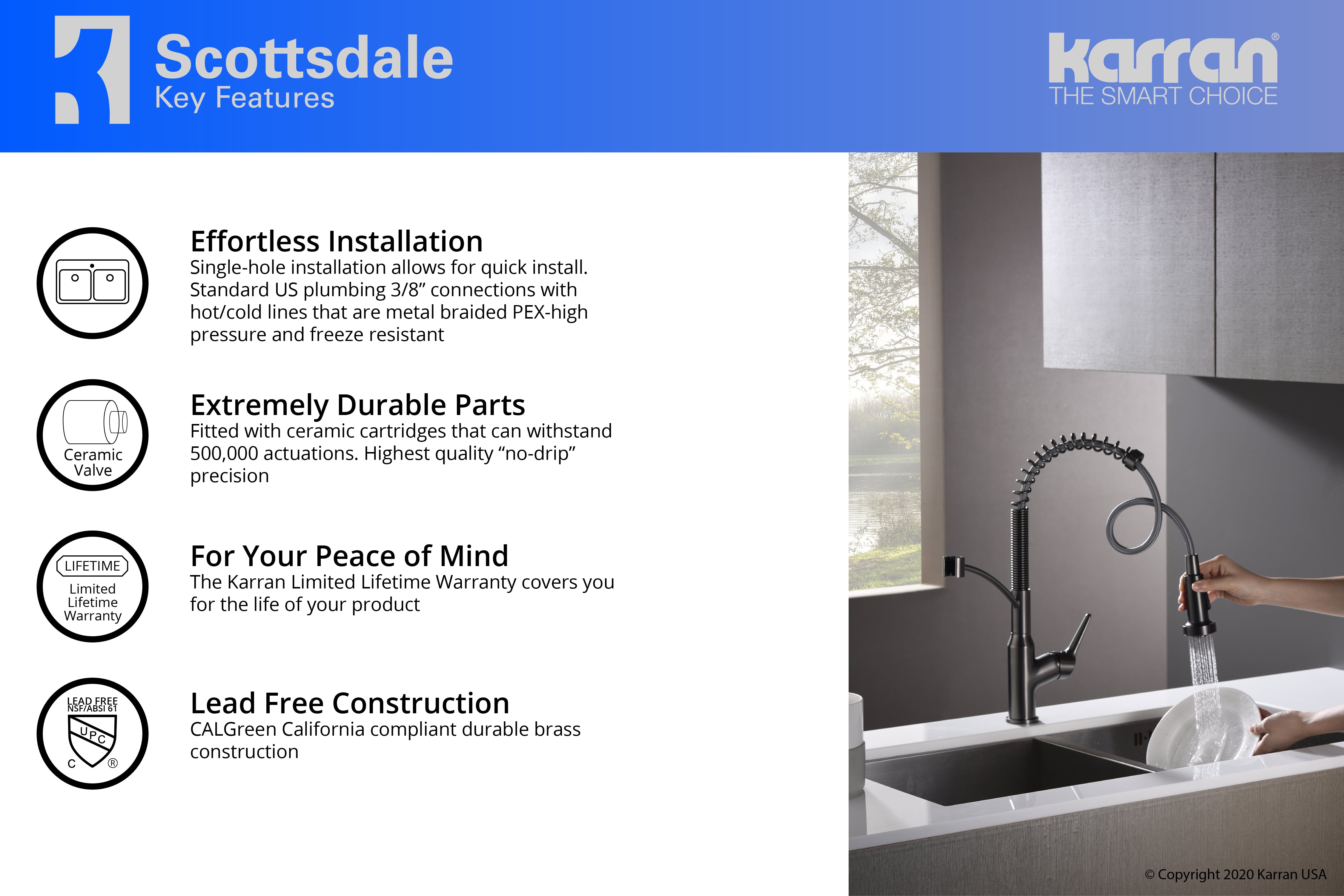 Karran Scottsdale Single Lever Handle Lead-free Brass ADA Kitchen Faucet, Pull Down, Gun Metal Grey, KKF210GG