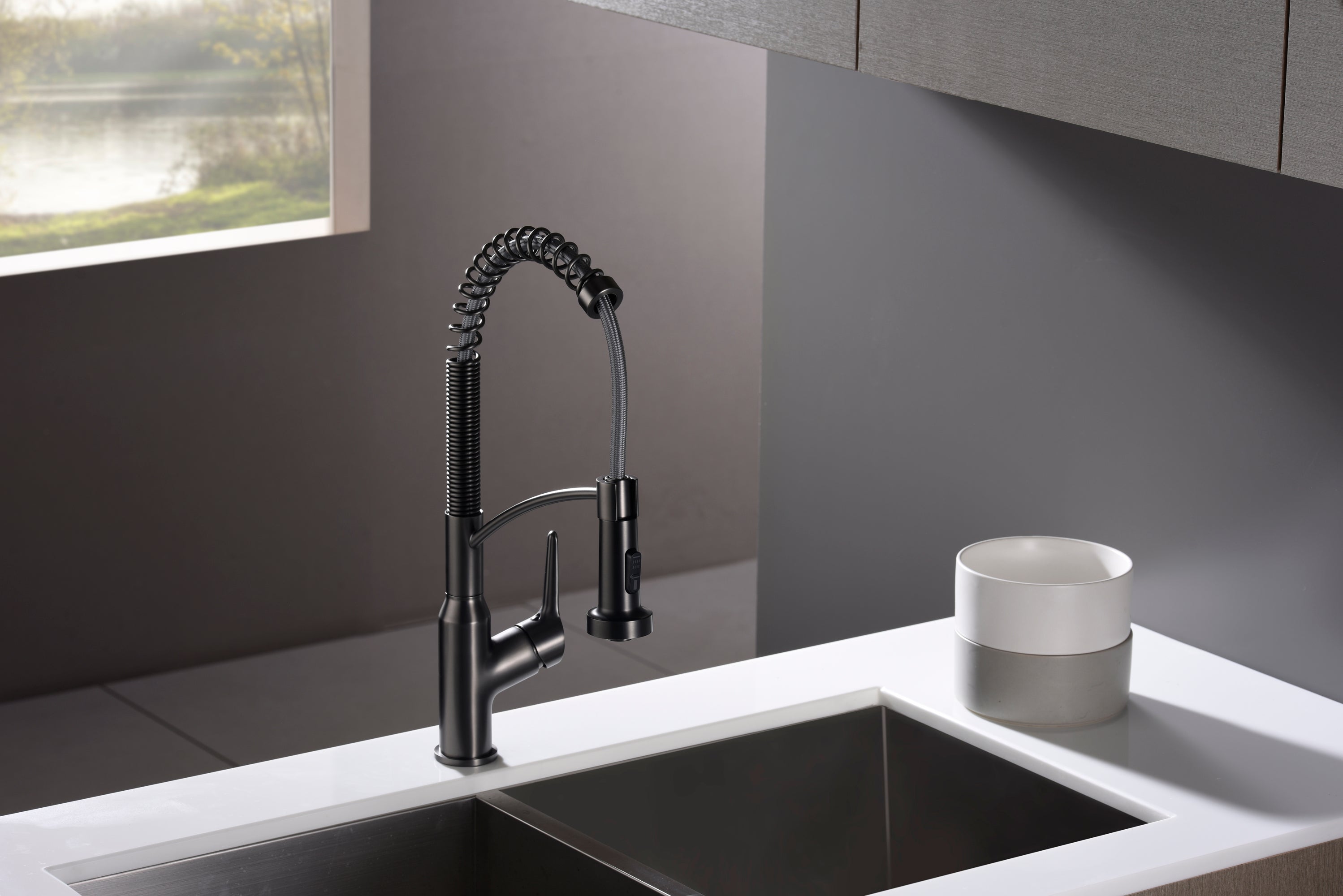 Karran Scottsdale Single Lever Handle Lead-free Brass ADA Kitchen Faucet, Pull Down, Gun Metal Grey, KKF210GG
