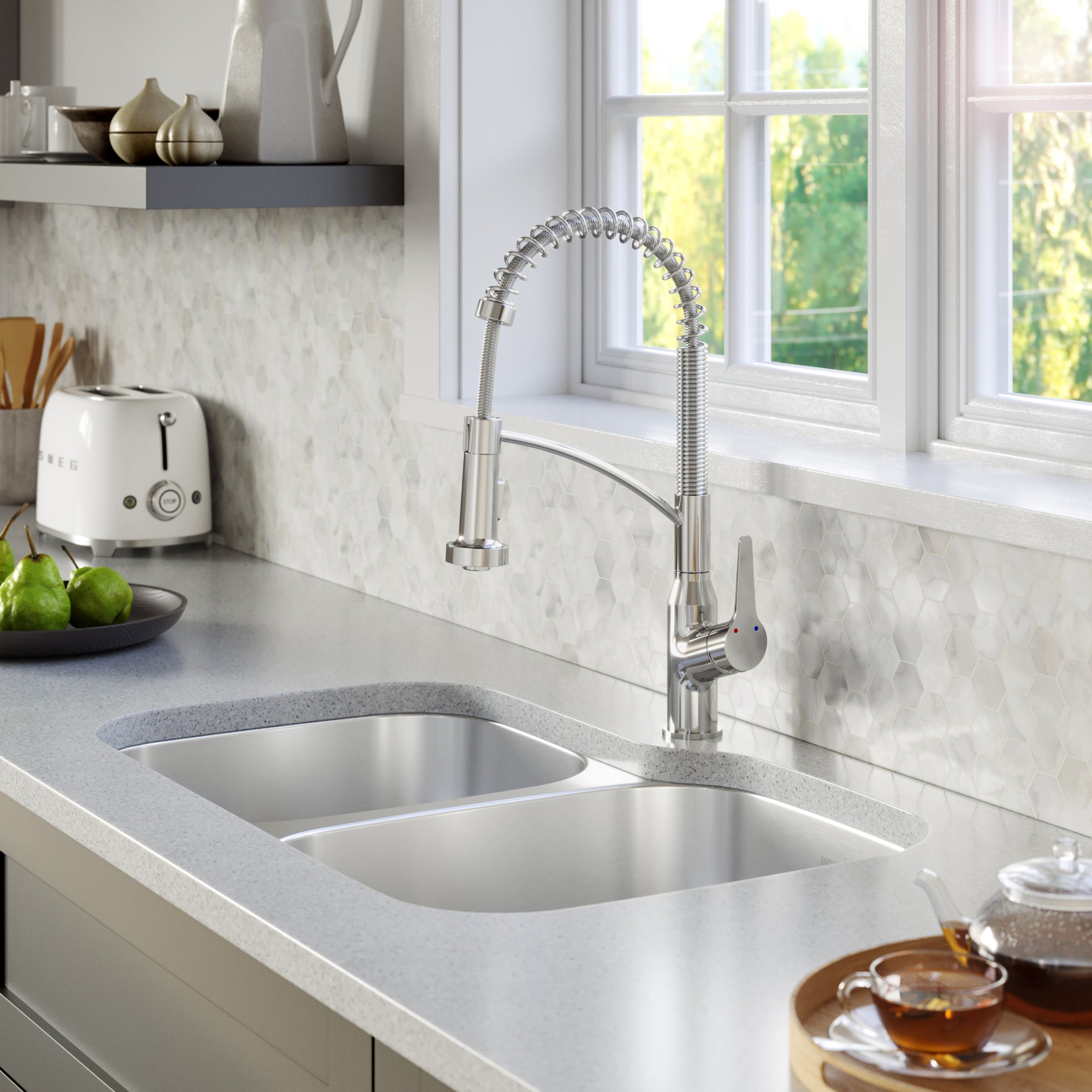 Karran Scottsdale 1.8 GPM Single Lever Handle Lead-free Brass ADA Kitchen Faucet, Pull-Down Kitchen, Chrome, KKF210SD35C