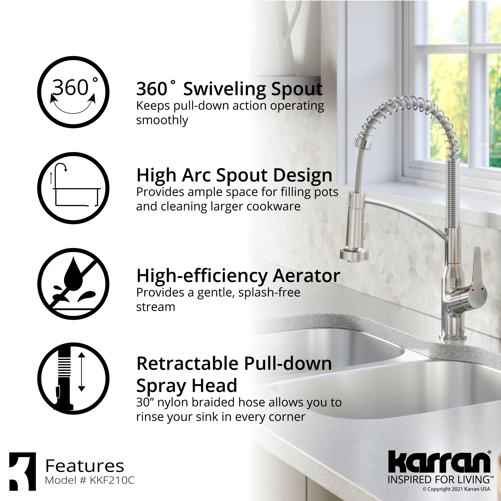 Karran Scottsdale 1.8 GPM Single Lever Handle Lead-free Brass ADA Kitchen Faucet, Pull-Down Kitchen, Chrome, KKF210SD35C