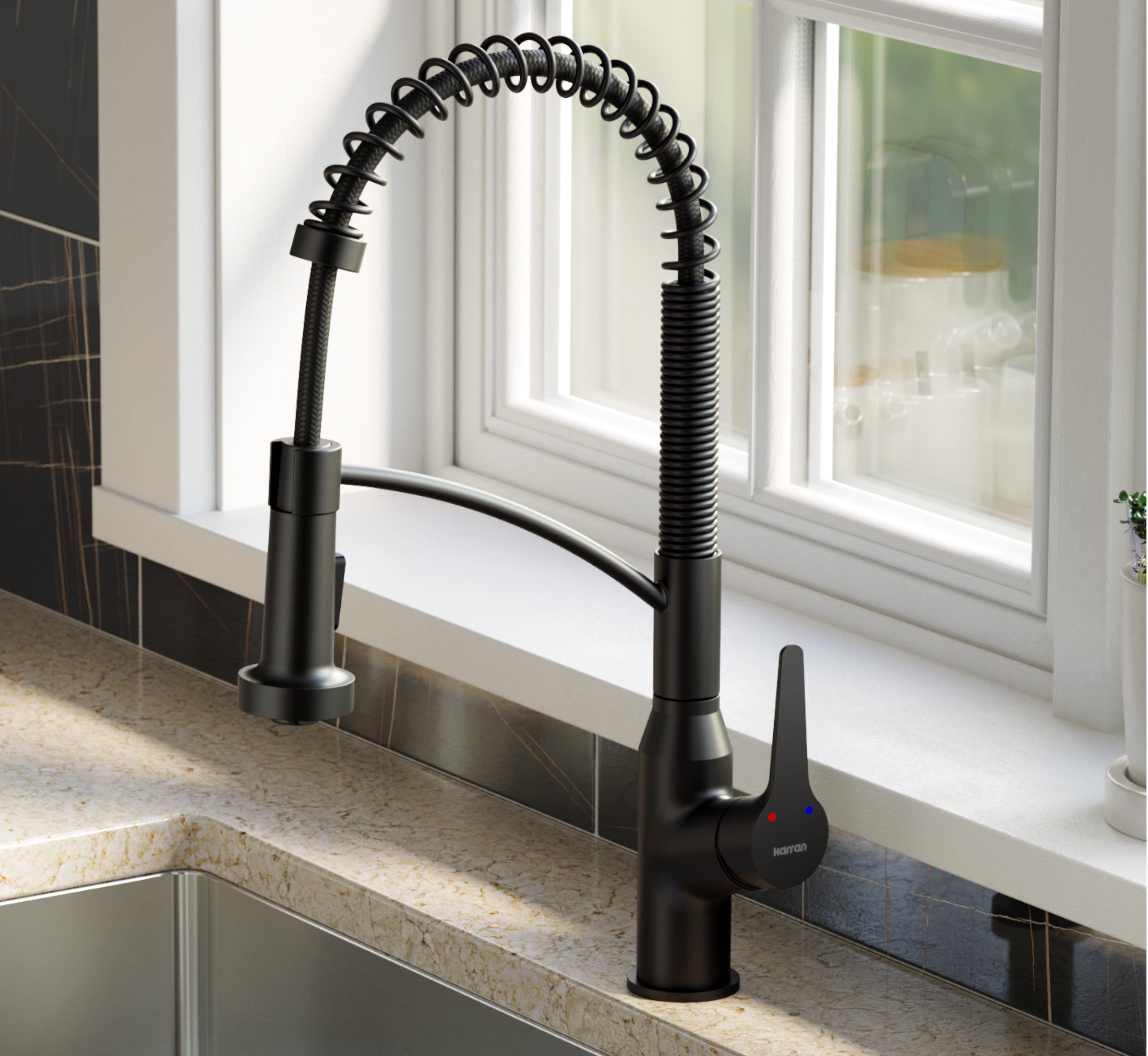 Karran Scottsdale 1.8 GPM Single Lever Handle Lead-free Brass ADA Kitchen Faucet, Pull-Down Kitchen, Matte Black, KKF210SD35MB