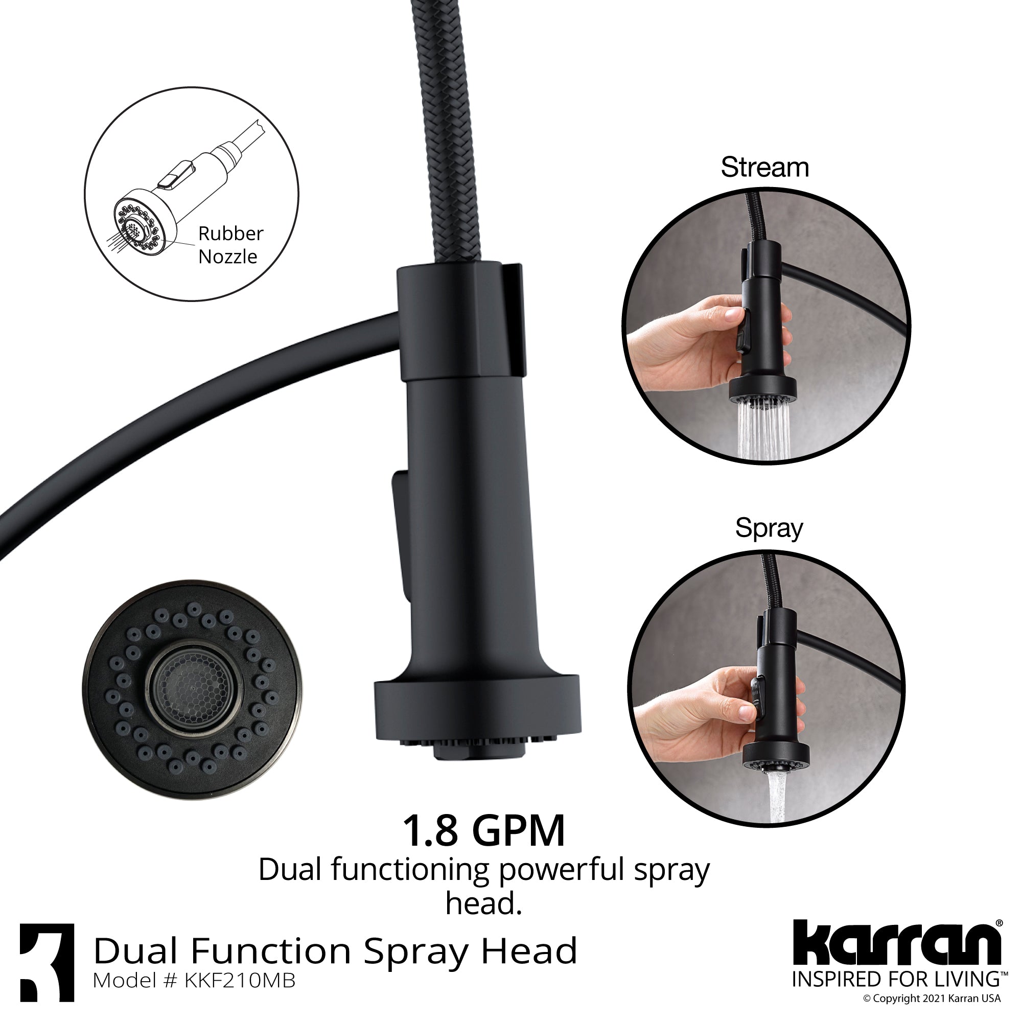 Karran Scottsdale 1.8 GPM Single Lever Handle Lead-free Brass ADA Kitchen Faucet, Pull-Down Kitchen, Matte Black, KKF210SD35MB