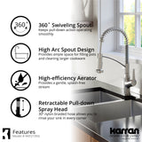 Karran Scottsdale 1.8 GPM Single Lever Handle Lead-free Brass ADA Kitchen Faucet, Pull-Down Kitchen, Stainless Steel, KKF210SD35SS