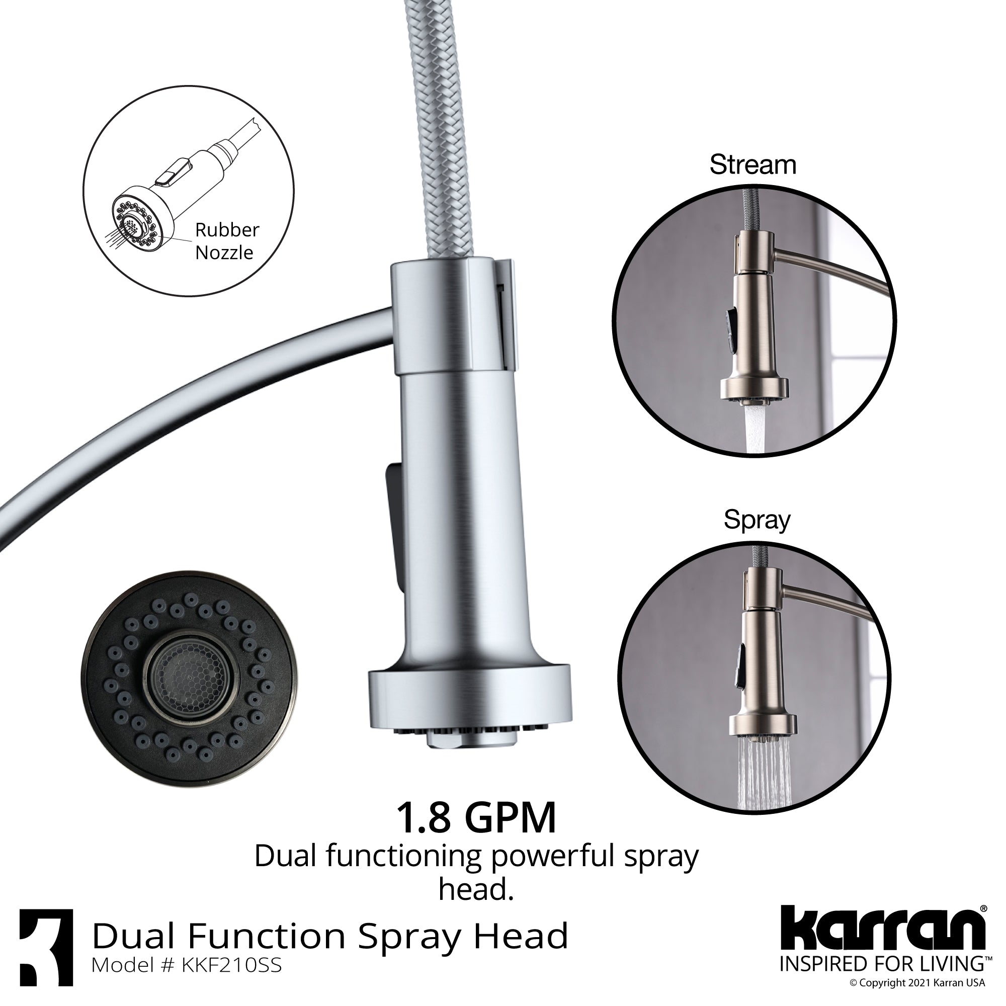 Karran Scottsdale 1.8 GPM Single Lever Handle Lead-free Brass ADA Kitchen Faucet, Pull-Down Kitchen, Stainless Steel, KKF210SD35SS