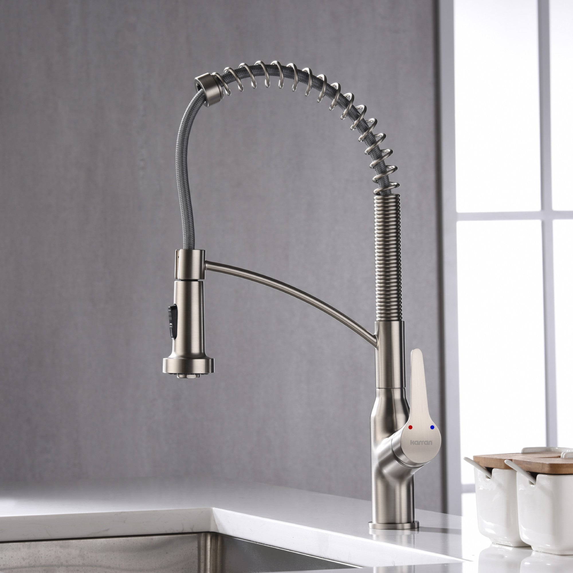 Karran Scottsdale Single Lever Handle Lead-free Brass ADA Kitchen Faucet, Pull Down, Stainless Steel, KKF210SS