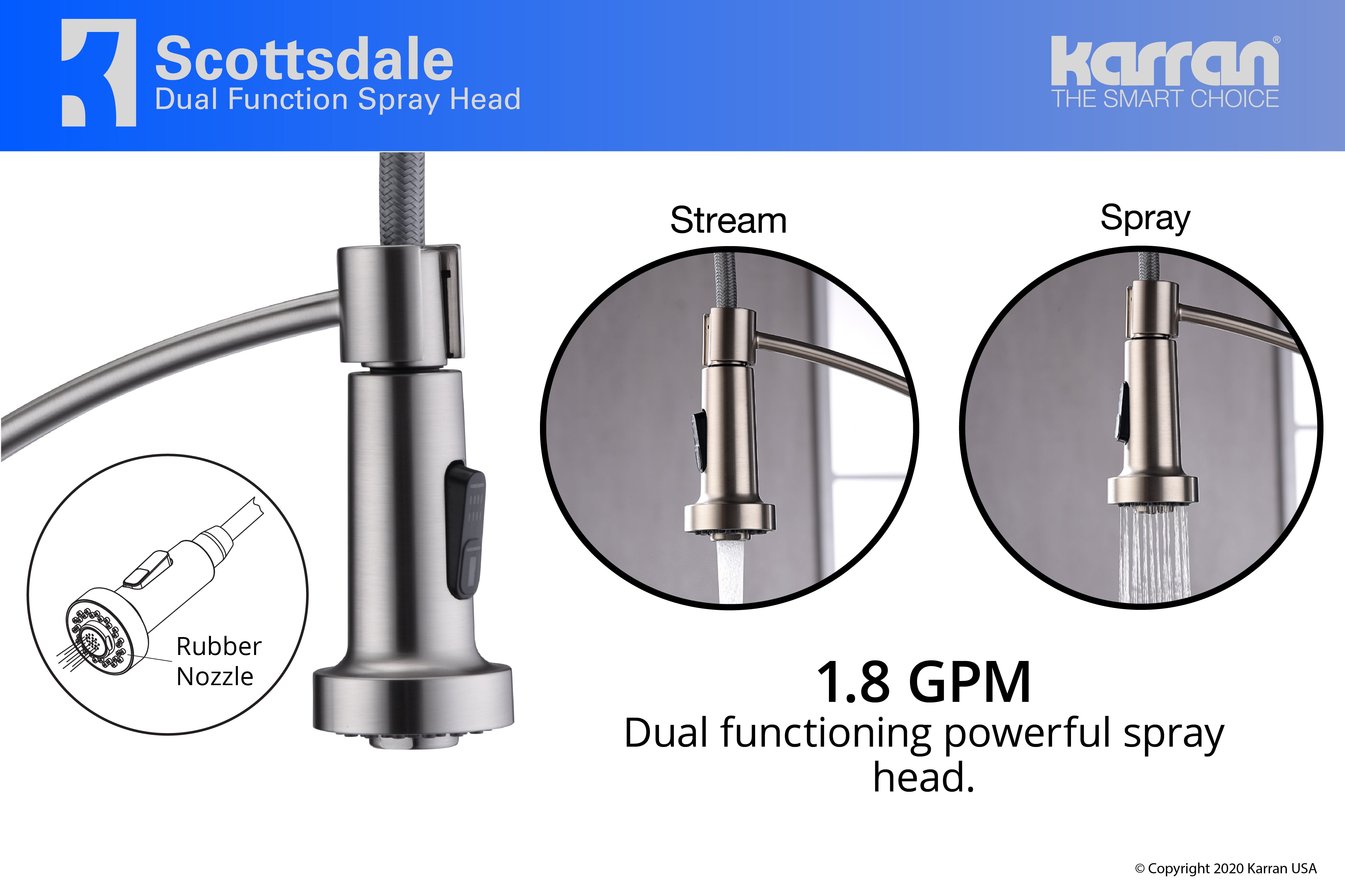 Karran Scottsdale Single Lever Handle Lead-free Brass ADA Kitchen Faucet, Pull Down, Stainless Steel, KKF210SS