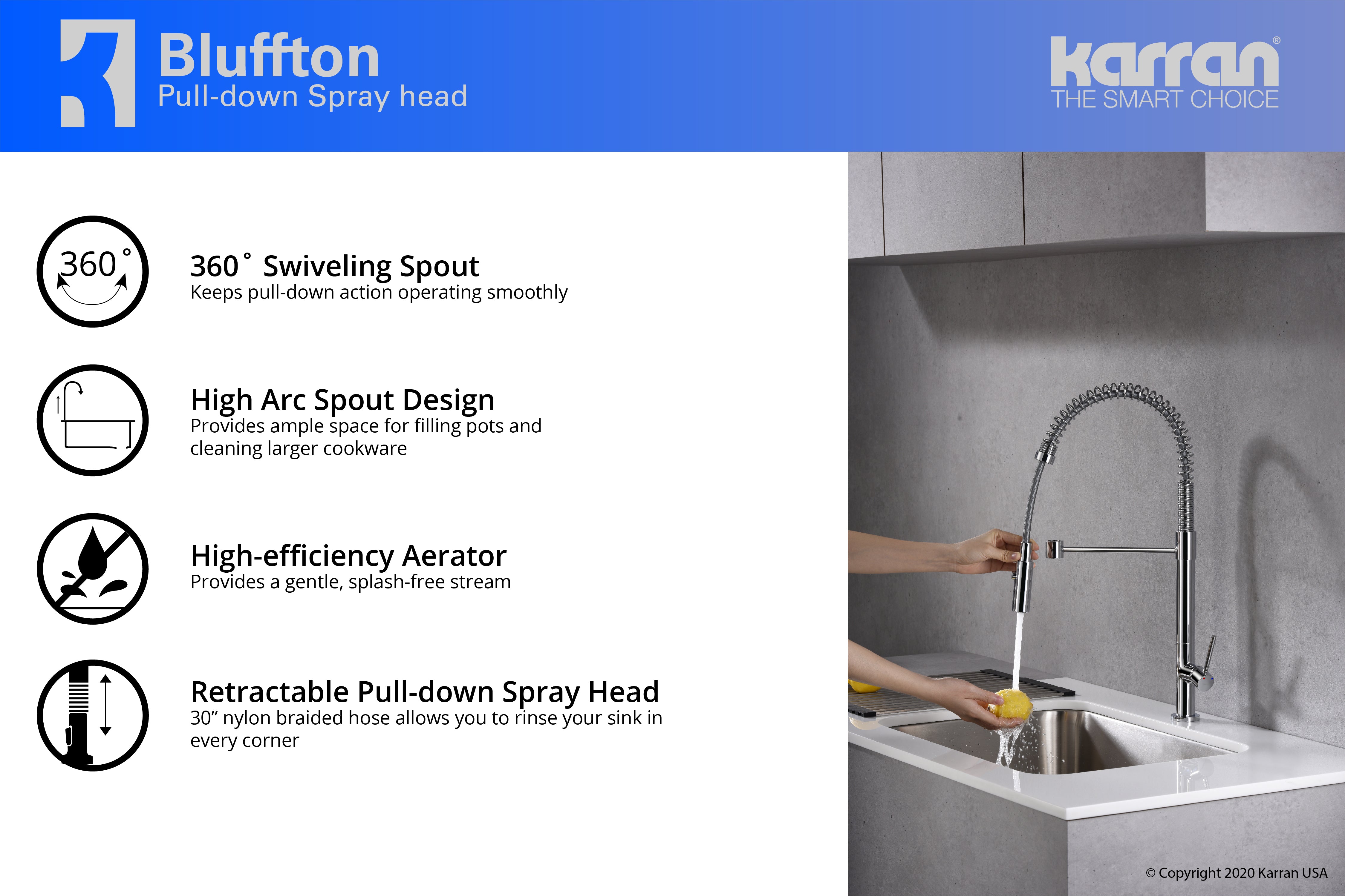 Karran Bluffton Single Lever Handle Lead-free Brass ADA Kitchen Faucet, Pull Down, Chrome, KKF220C