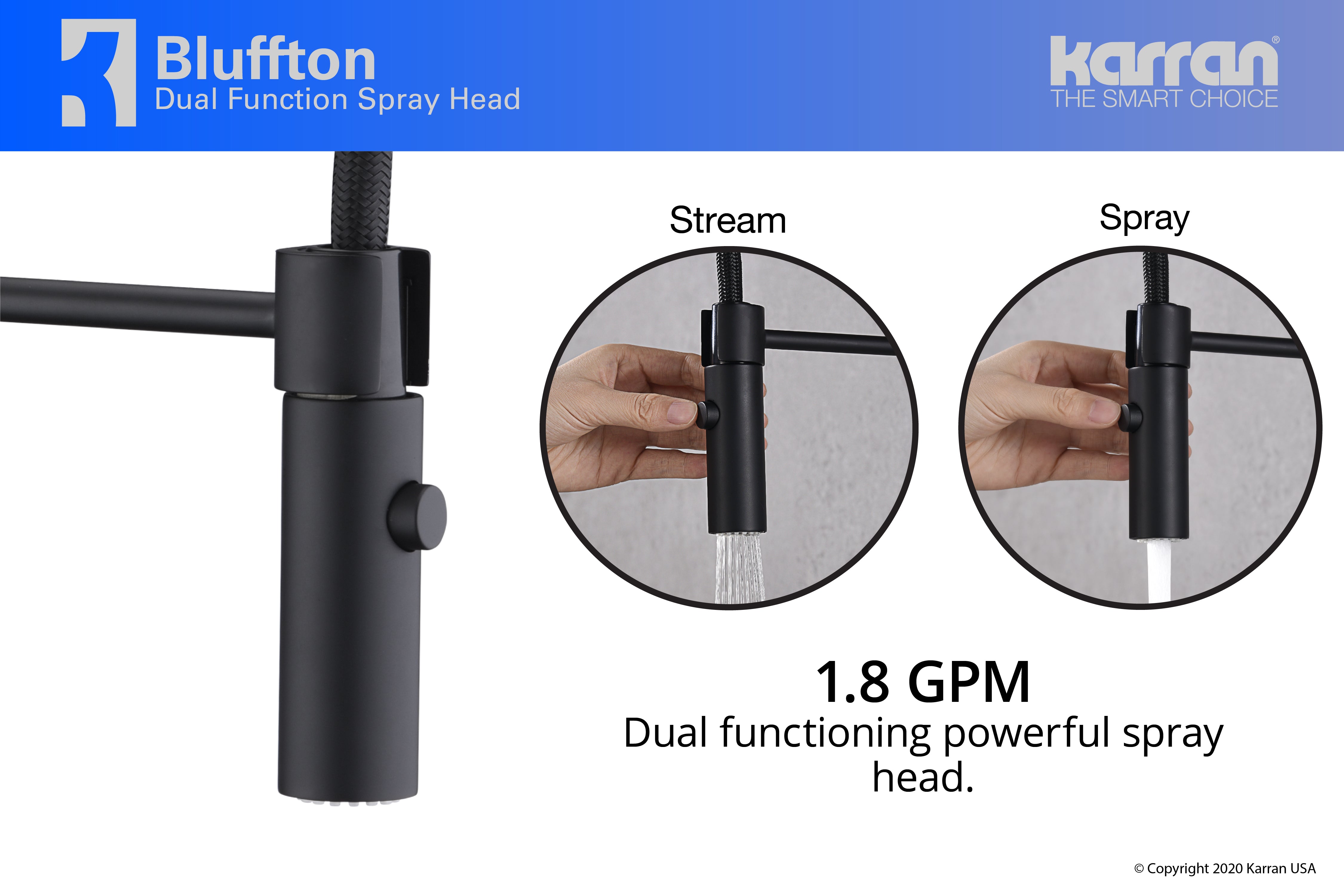 Karran Bluffton Single Lever Handle Lead-free Brass ADA Kitchen Faucet, Pull Down, Matte Black, KKF220MB
