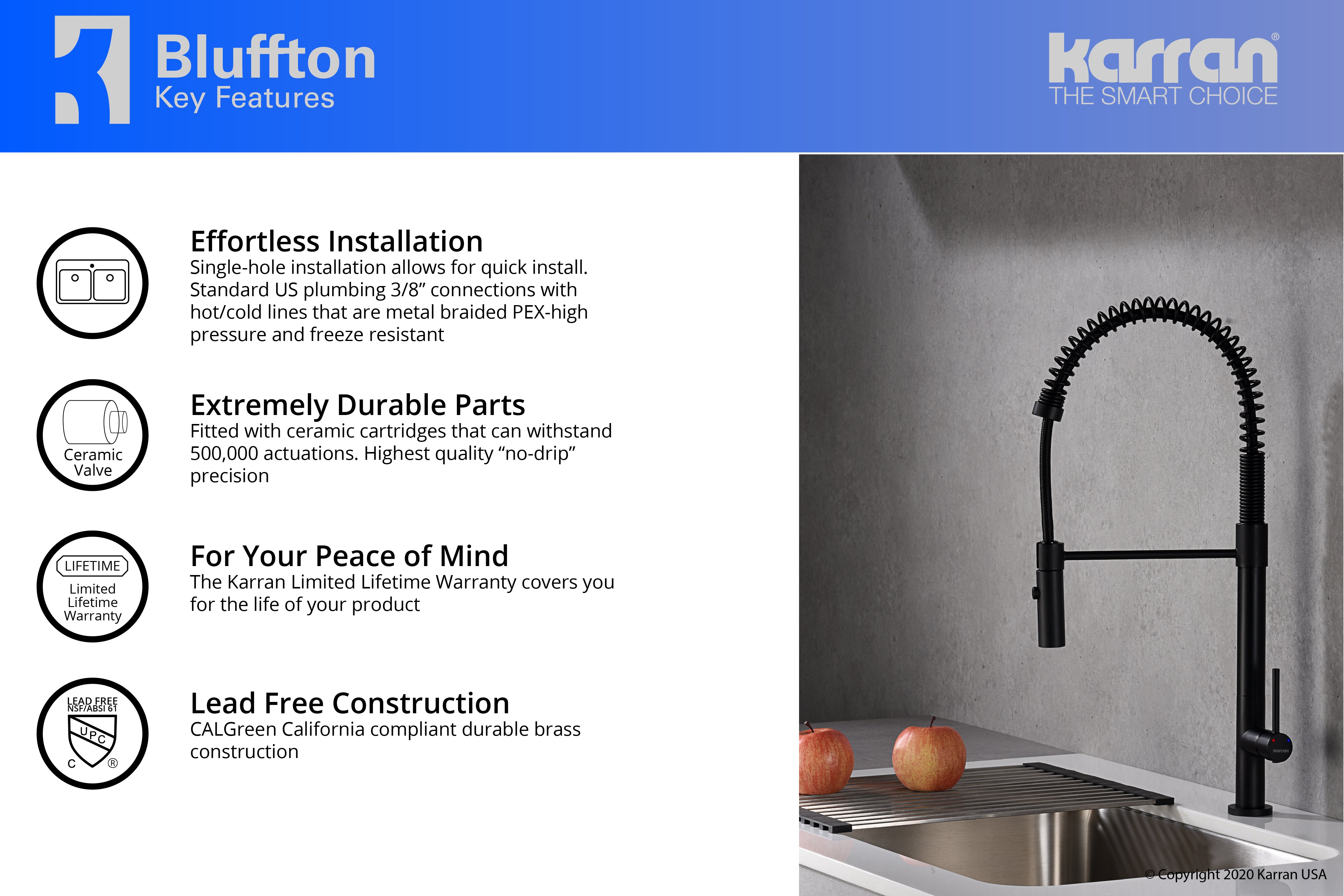 Karran Bluffton Single Lever Handle Lead-free Brass ADA Kitchen Faucet, Pull Down, Matte Black, KKF220MB