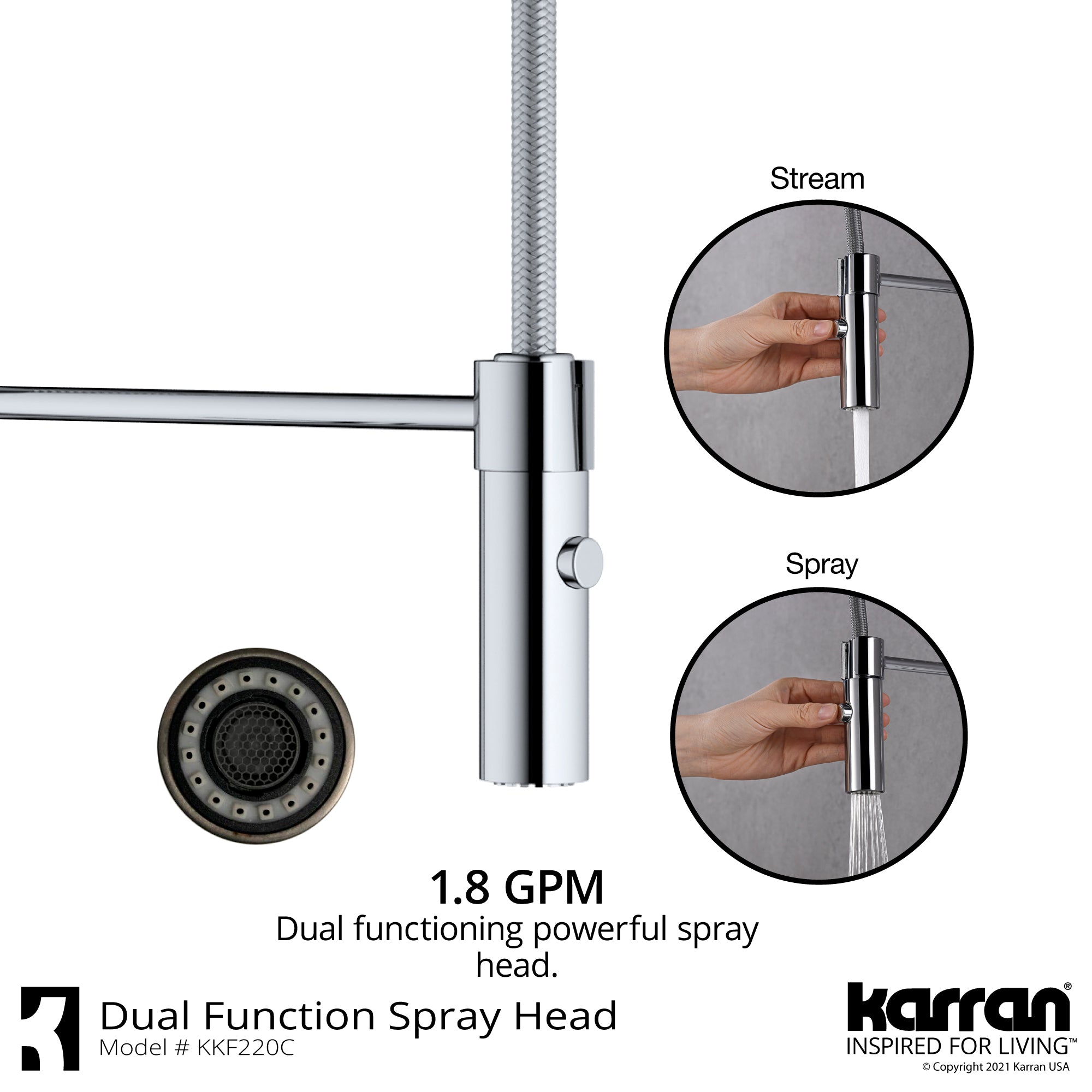 Karran Bluffton 1.8 GPM Single Lever Handle Lead-free Brass ADA Kitchen Faucet, Pull-Down Kitchen, Chrome, KKF220SD35C