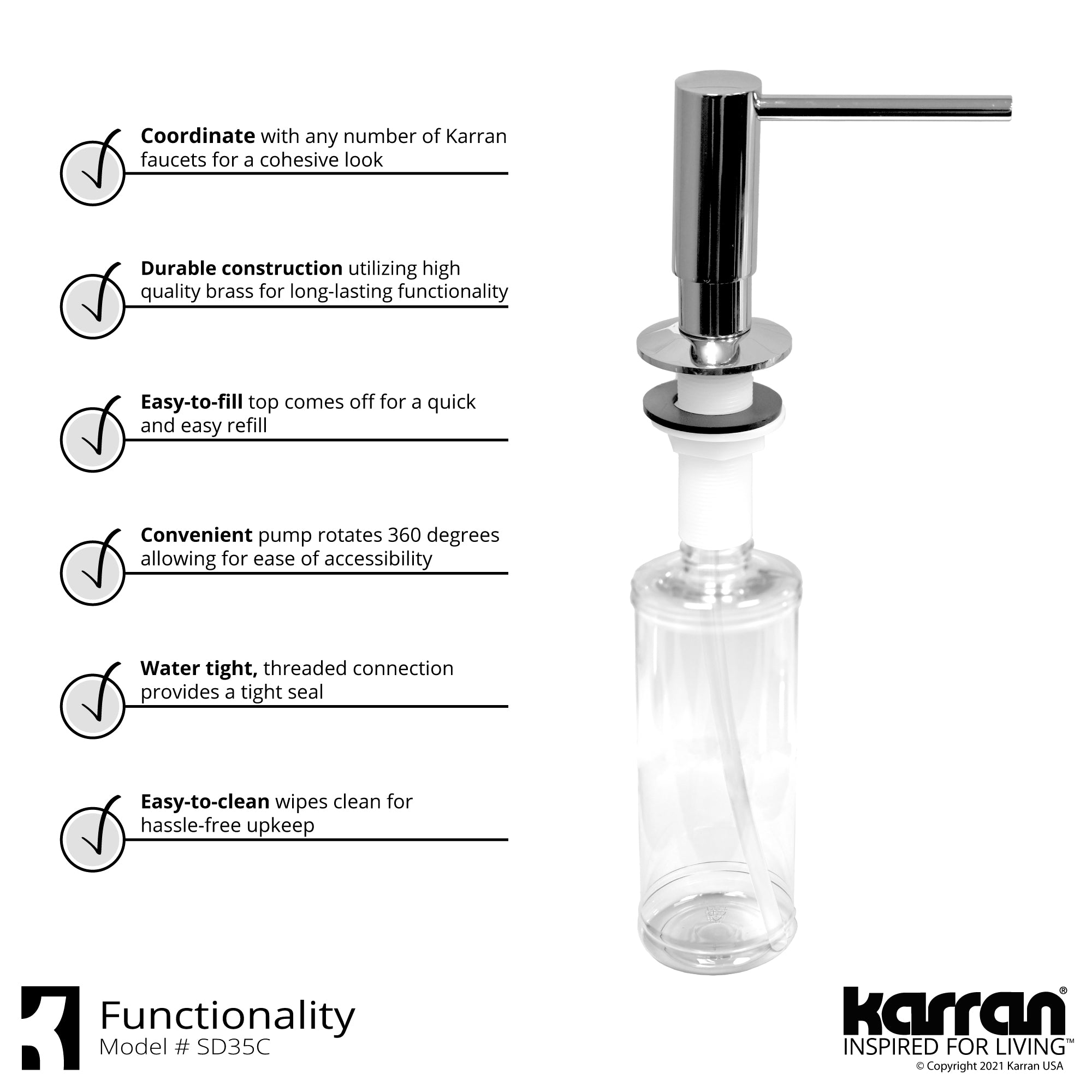 Karran Bluffton 1.8 GPM Single Lever Handle Lead-free Brass ADA Kitchen Faucet, Pull-Down Kitchen, Chrome, KKF220SD35C