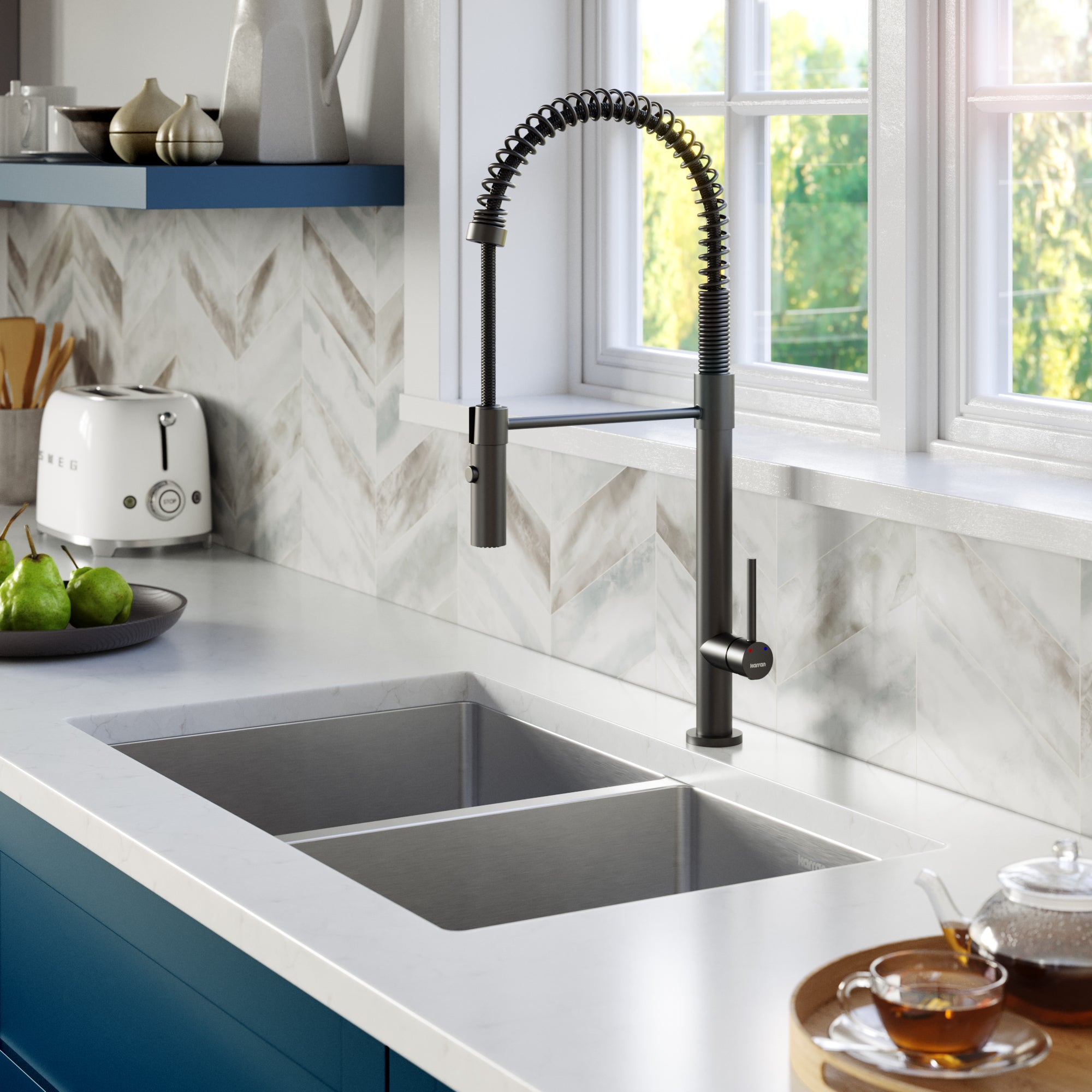 Karran Bluffton 1.8 GPM Single Lever Handle Lead-free Brass ADA Kitchen Faucet, Pull-Down Kitchen, Matte Black, KKF220SD35MB