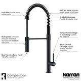 Karran Bluffton 1.8 GPM Single Lever Handle Lead-free Brass ADA Kitchen Faucet, Pull-Down Kitchen, Matte Black, KKF220SD35MB