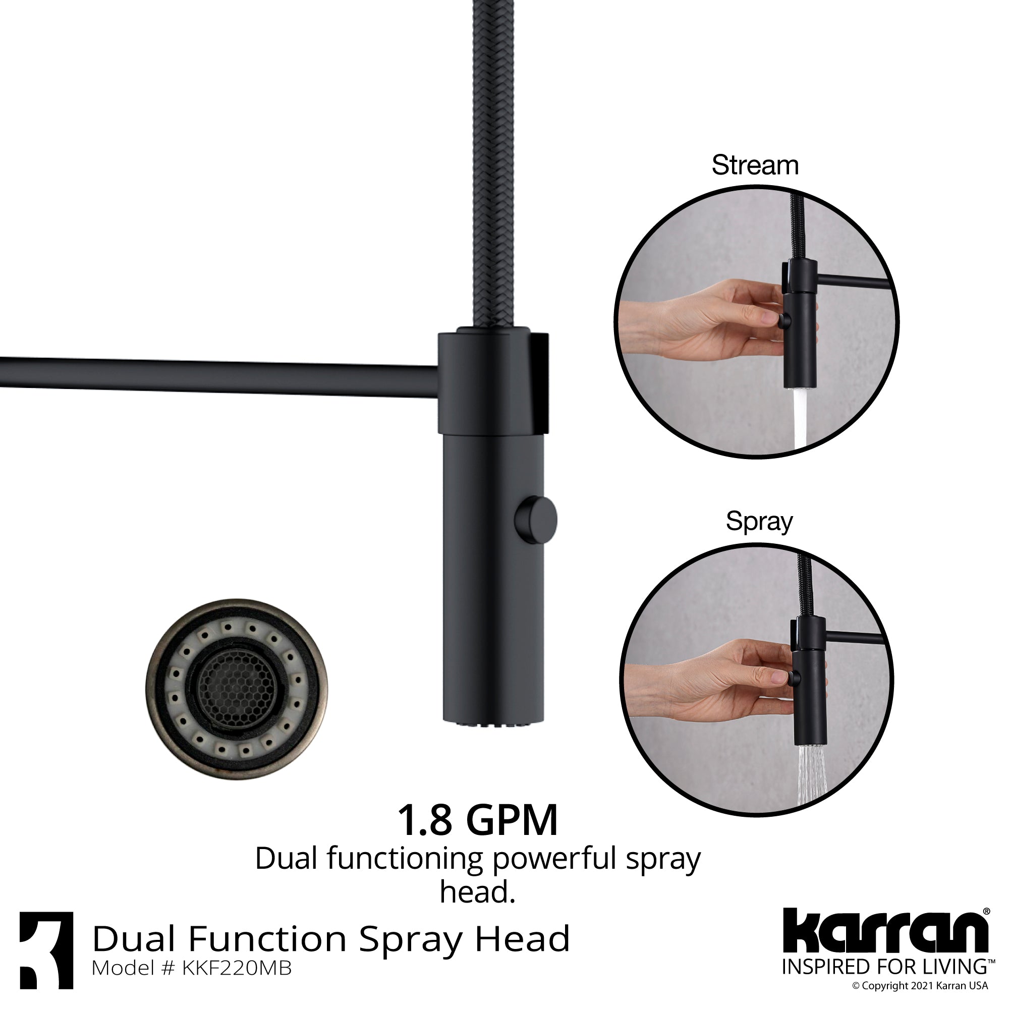 Karran Bluffton 1.8 GPM Single Lever Handle Lead-free Brass ADA Kitchen Faucet, Pull-Down Kitchen, Matte Black, KKF220SD35MB