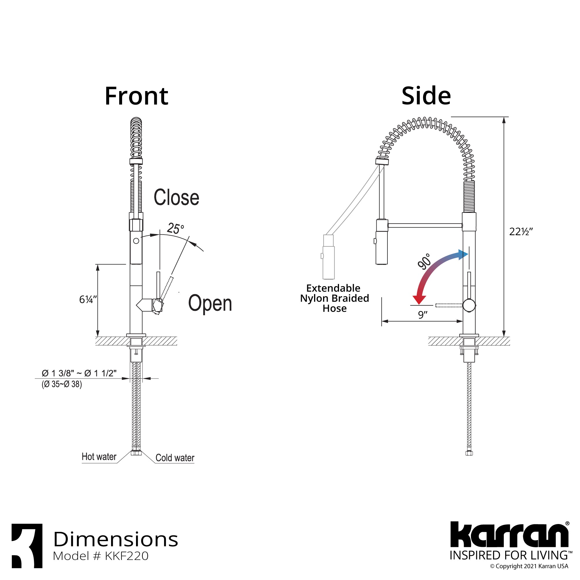 Karran Bluffton 1.8 GPM Single Lever Handle Lead-free Brass ADA Kitchen Faucet, Pull-Down Kitchen, Stainless Steel, KKF220SD35SS