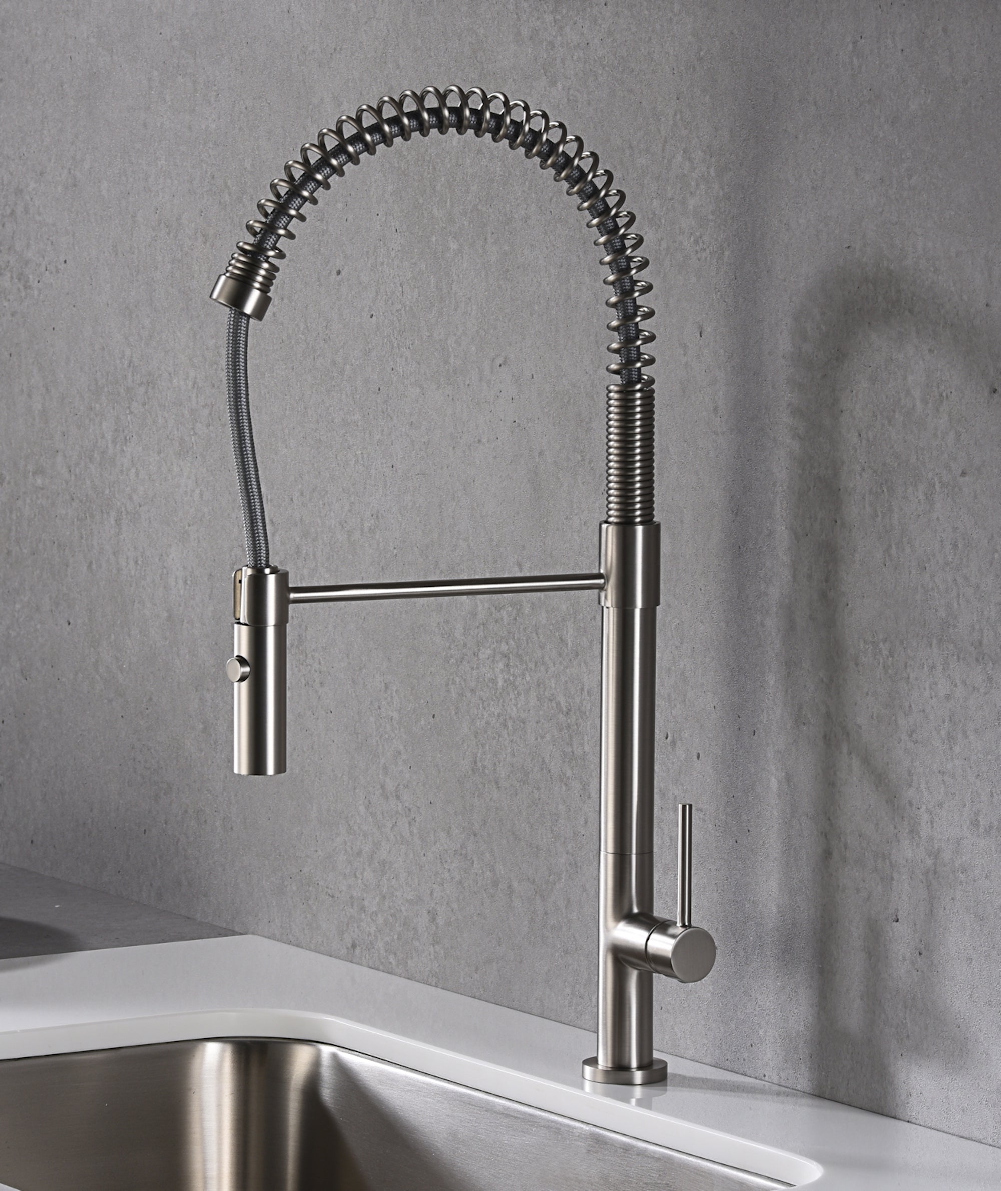 Karran Bluffton Single Lever Handle Lead-free Brass ADA Kitchen Faucet, Pull Down, Stainless Steel, KKF220SS