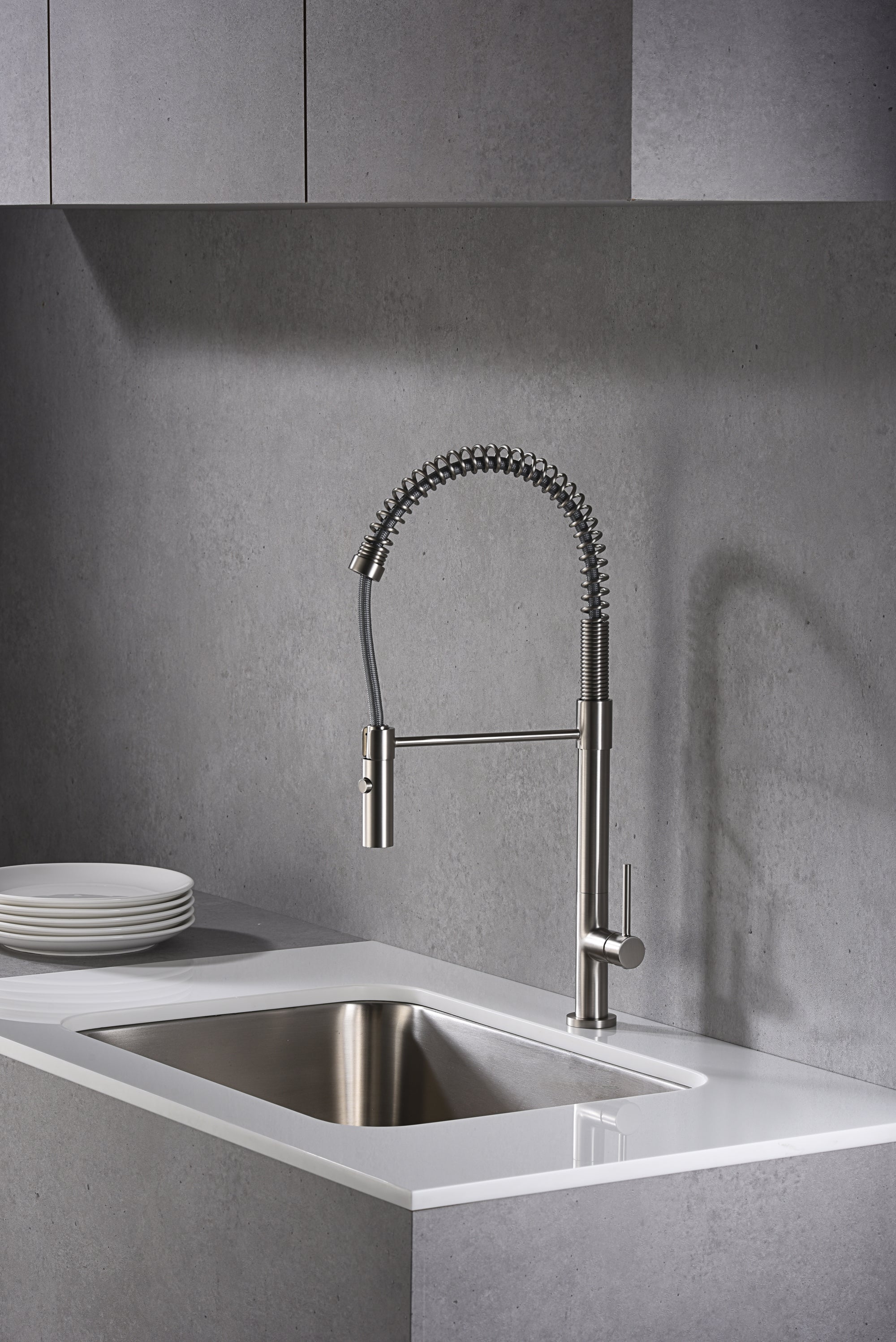 Karran Bluffton Single Lever Handle Lead-free Brass ADA Kitchen Faucet, Pull Down, Stainless Steel, KKF220SS