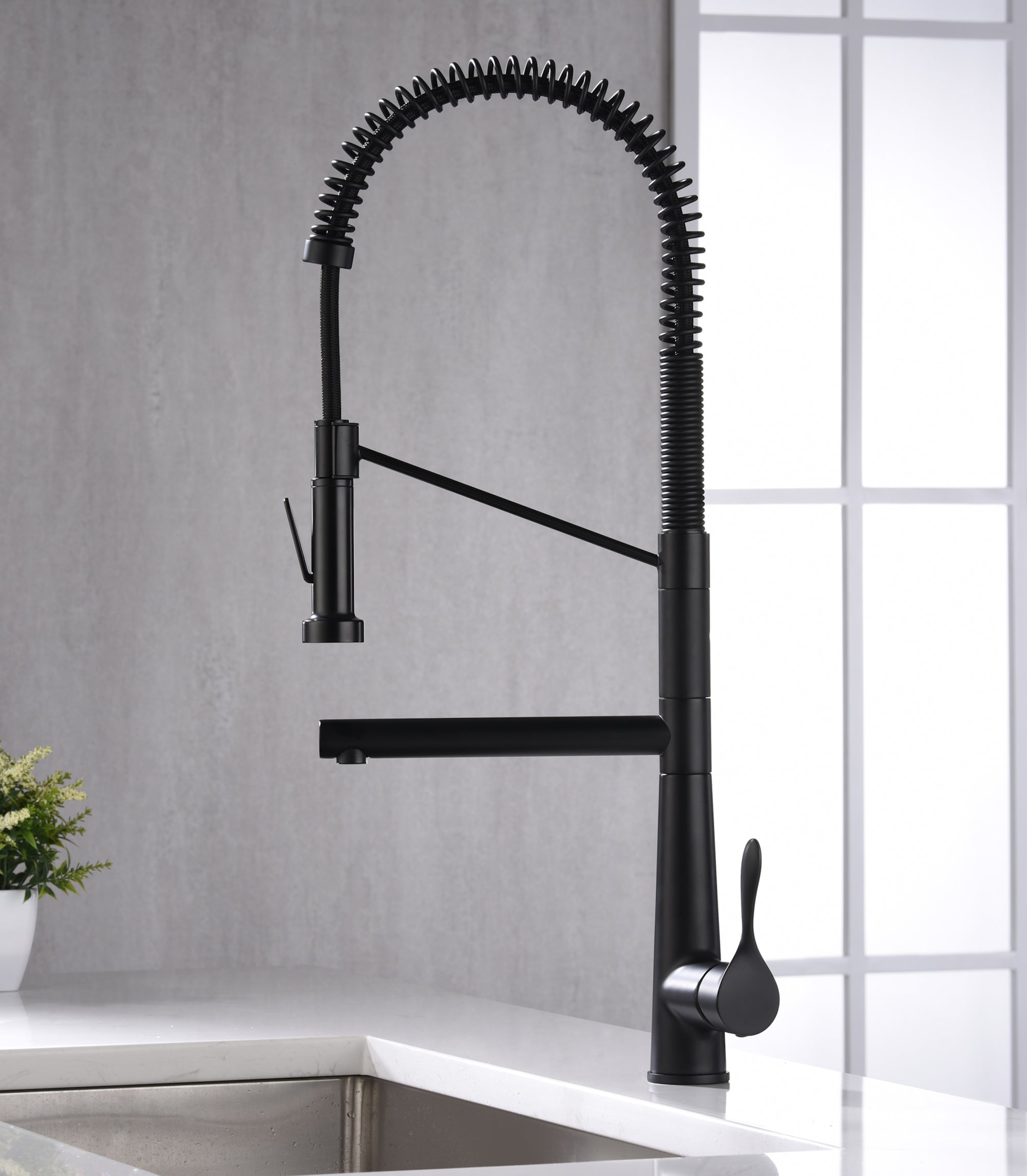 Karran Tumba Single Lever Handle Lead-free Brass ADA Kitchen Faucet, Pull Down, Matte Black, KKF230MB