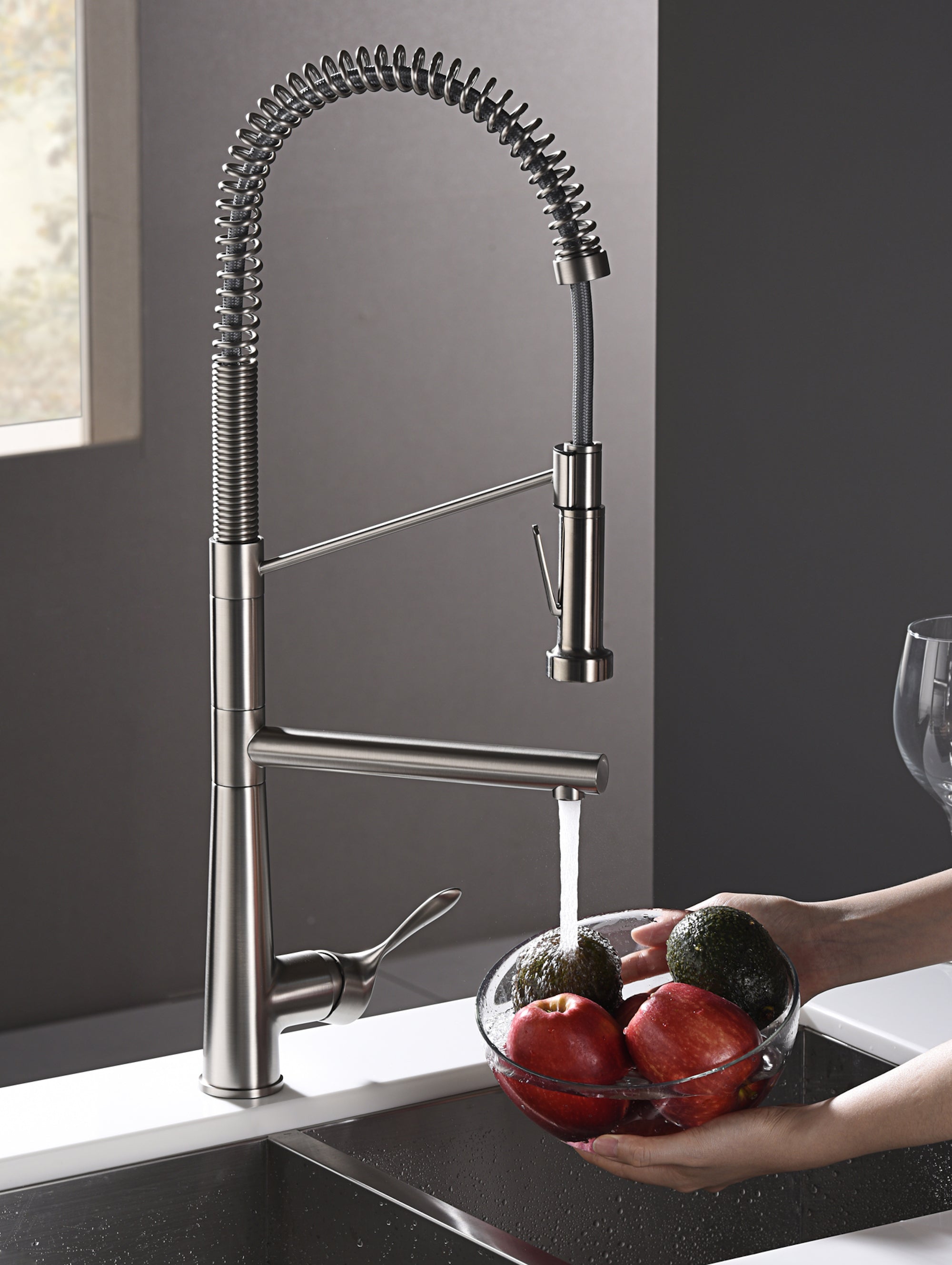Karran Tumba Single Lever Handle Lead-free Brass ADA Kitchen Faucet, Pull Down, Stainless Steel, KKF230SS