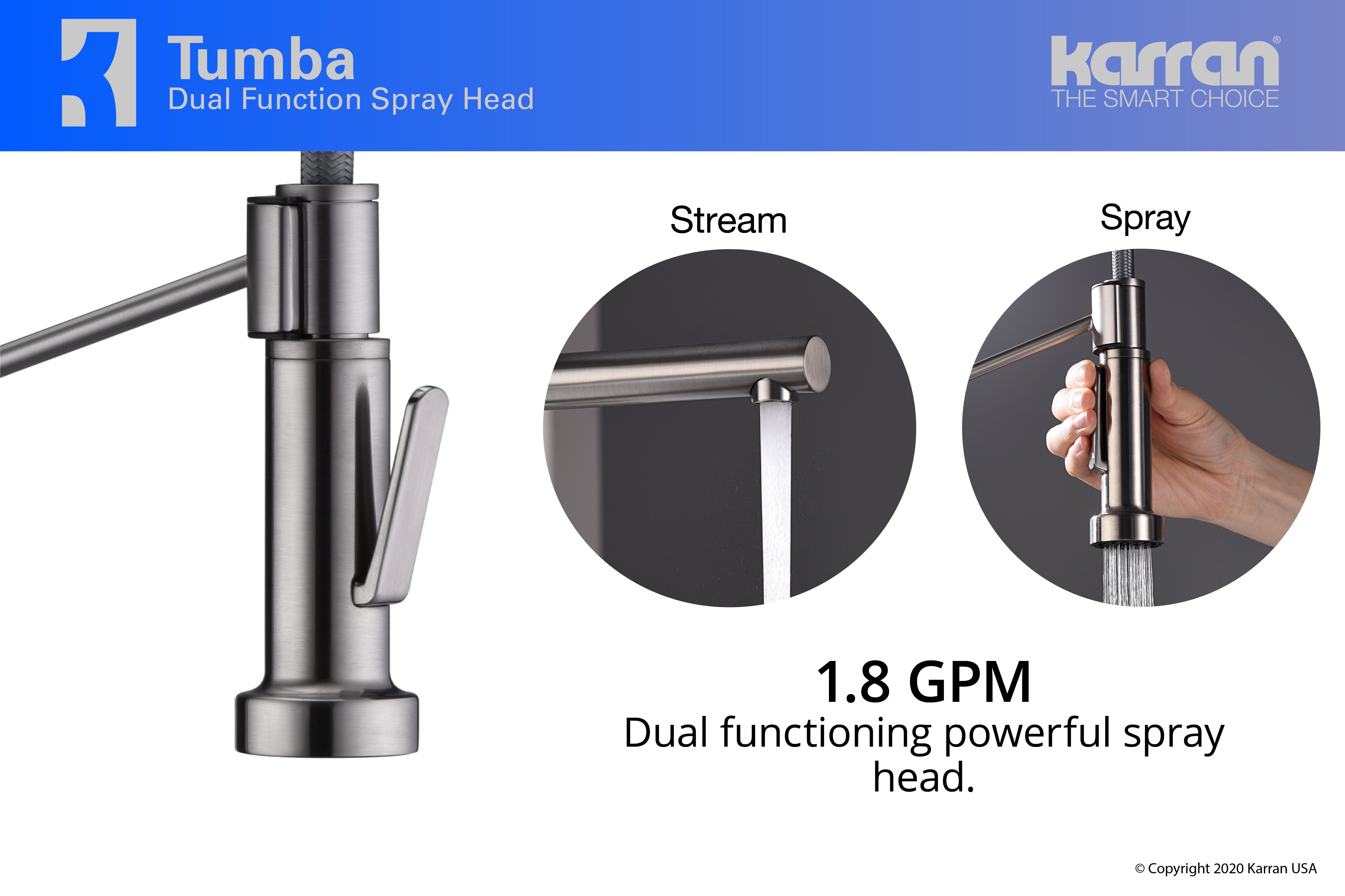 Karran Tumba Single Lever Handle Lead-free Brass ADA Kitchen Faucet, Pull Down, Stainless Steel, KKF230SS