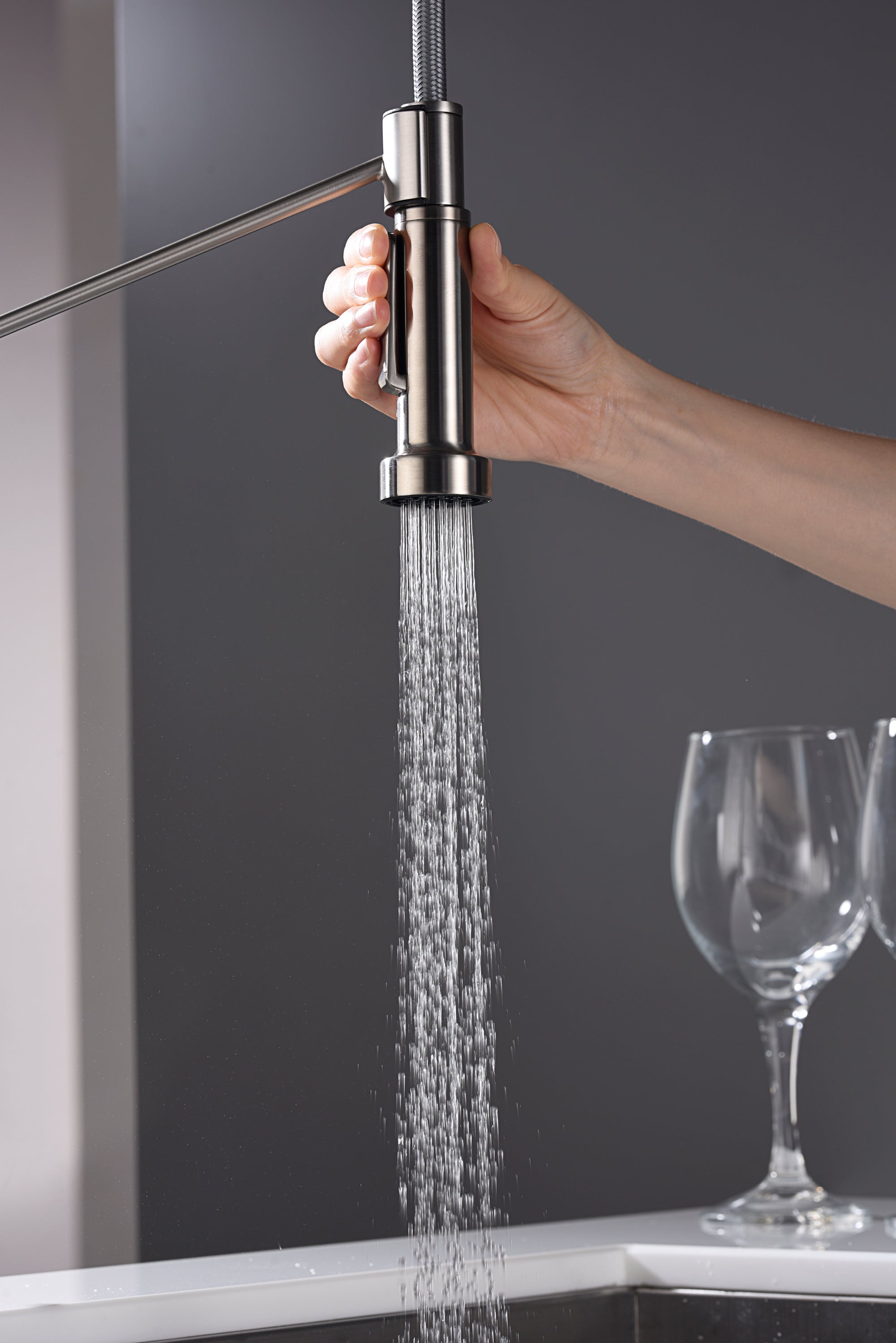 Karran Tumba Single Lever Handle Lead-free Brass ADA Kitchen Faucet, Pull Down, Stainless Steel, KKF230SS