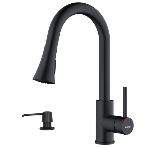 Karran Weybridge 1.8 GPM Single Lever Handle Lead-free Brass ADA Kitchen Faucet, Pull-Down Kitchen, Matte Black, KKF240SD25MB