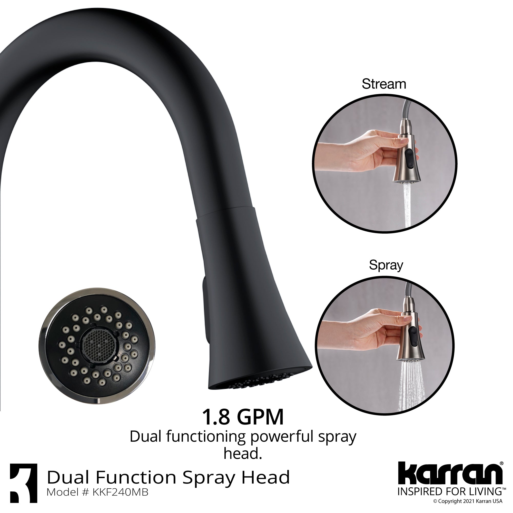 Karran Weybridge 1.8 GPM Single Lever Handle Lead-free Brass ADA Kitchen Faucet, Pull-Down Kitchen, Matte Black, KKF240SD25MB
