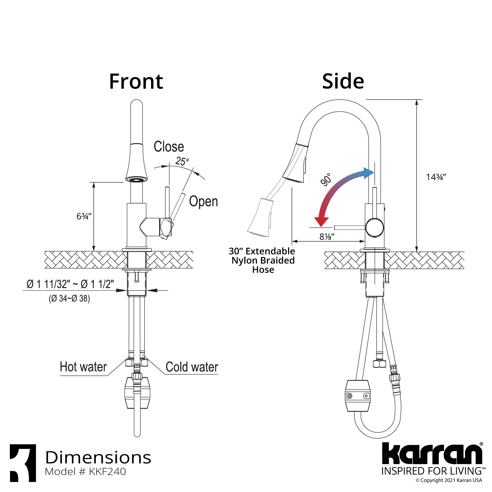 Karran Weybridge 1.8 GPM Single Lever Handle Lead-free Brass ADA Kitchen Faucet, Pull-Down Kitchen, Matte Black, KKF240SD25MB