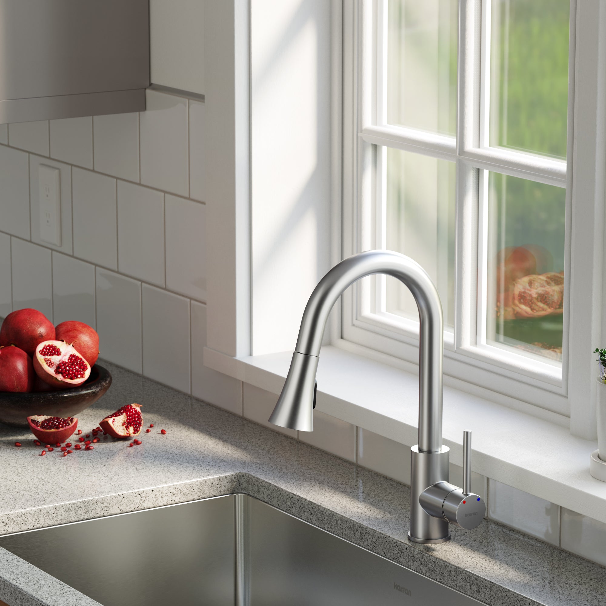 Karran Weybridge 1.8 GPM Single Lever Handle Lead-free Brass ADA Kitchen Faucet, Pull-Down Kitchen, Stainless Steel, KKF240SD25SS