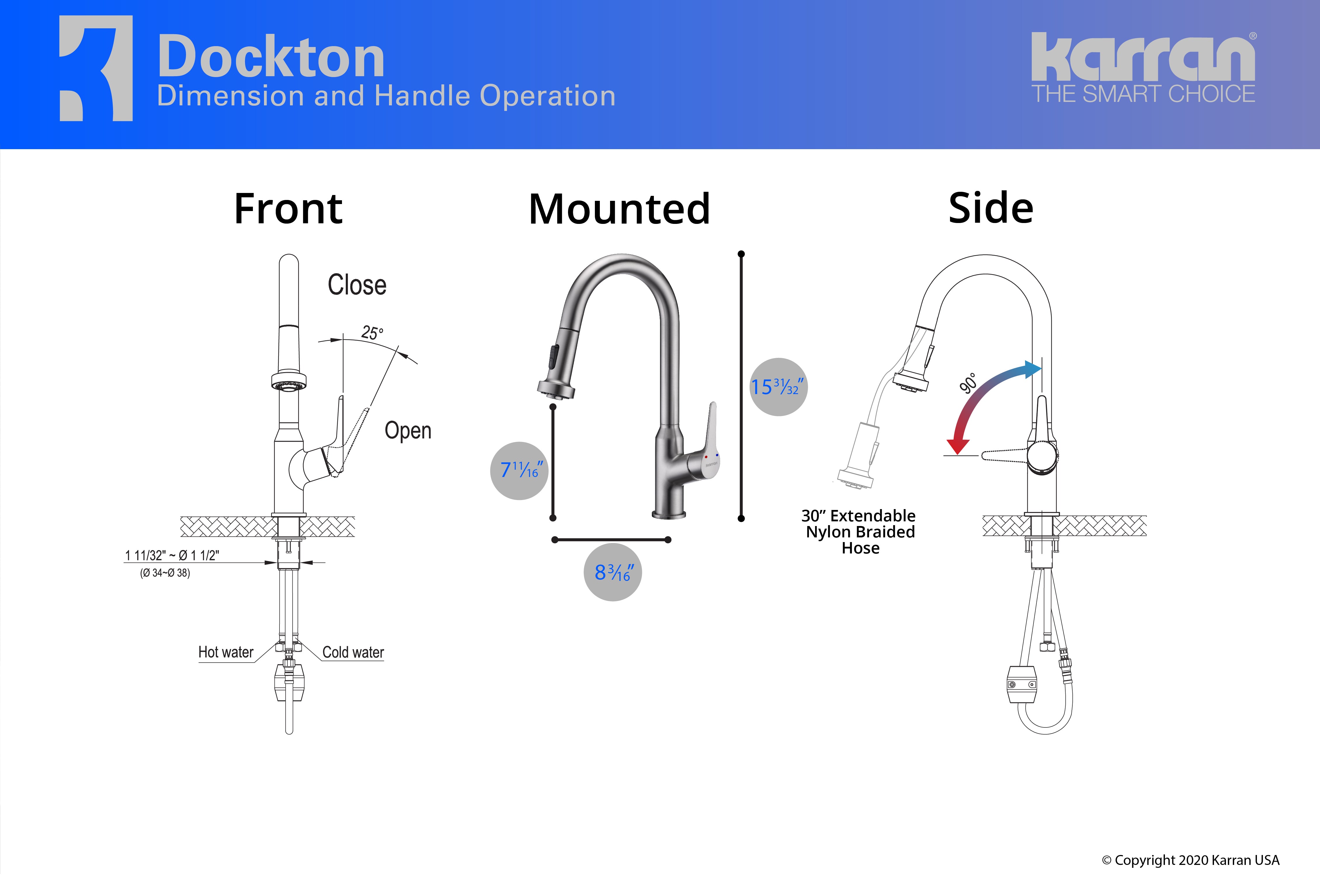 Karran Dockton Single Lever Handle Lead-free Brass ADA Kitchen Faucet, Pull Down, Stainless Steel, KKF250SS
