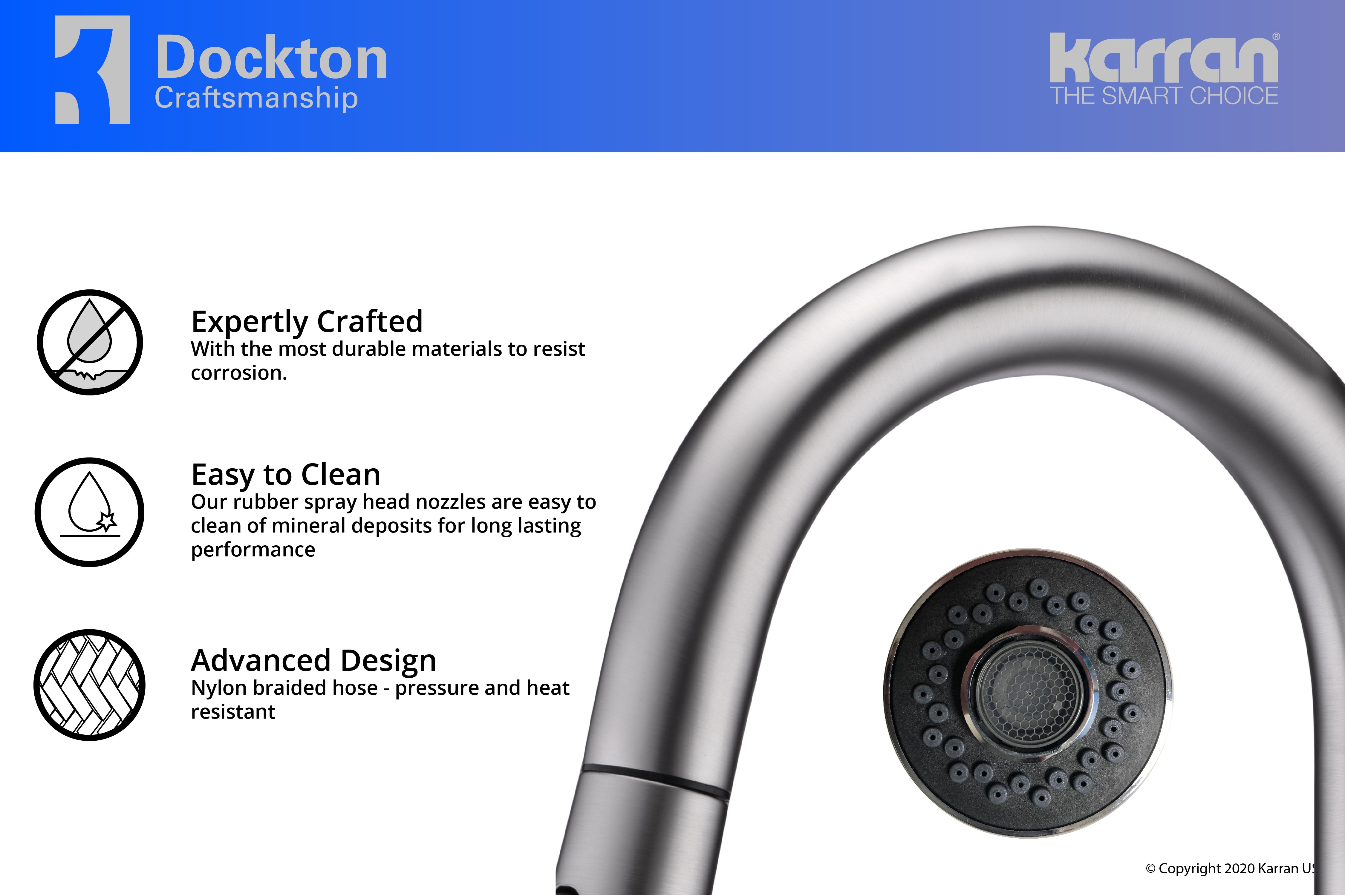 Karran Dockton Single Lever Handle Lead-free Brass ADA Kitchen Faucet, Pull Down, Stainless Steel, KKF250SS