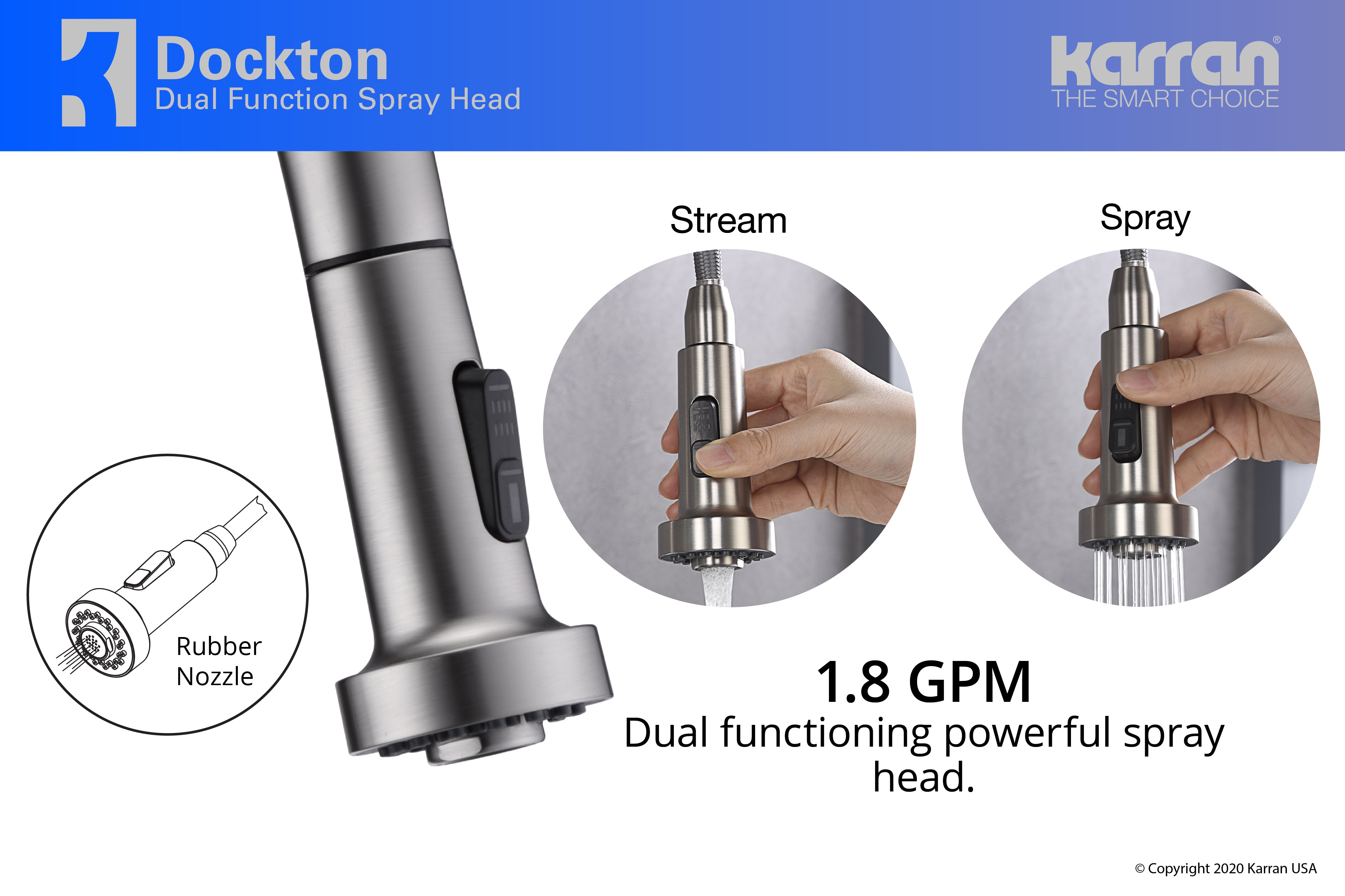 Karran Dockton Single Lever Handle Lead-free Brass ADA Kitchen Faucet, Pull Down, Stainless Steel, KKF250SS