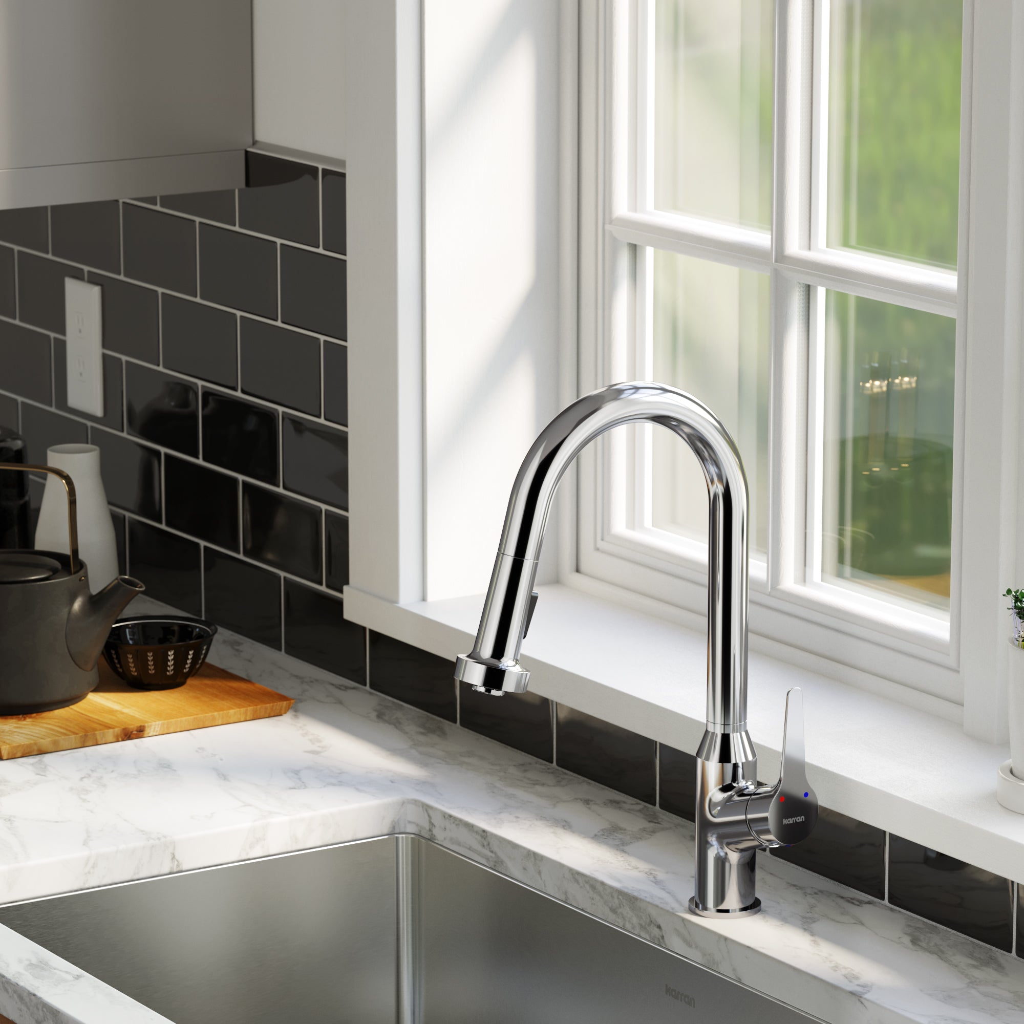 Karran Dockton 1.8 GPM Single Lever Handle Lead-free Brass ADA Kitchen Faucet, Pull-Down Kitchen, Chrome, KKF250SD25C