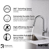 Karran Dockton 1.8 GPM Single Lever Handle Lead-free Brass ADA Kitchen Faucet, Pull-Down Kitchen, Chrome, KKF250SD25C
