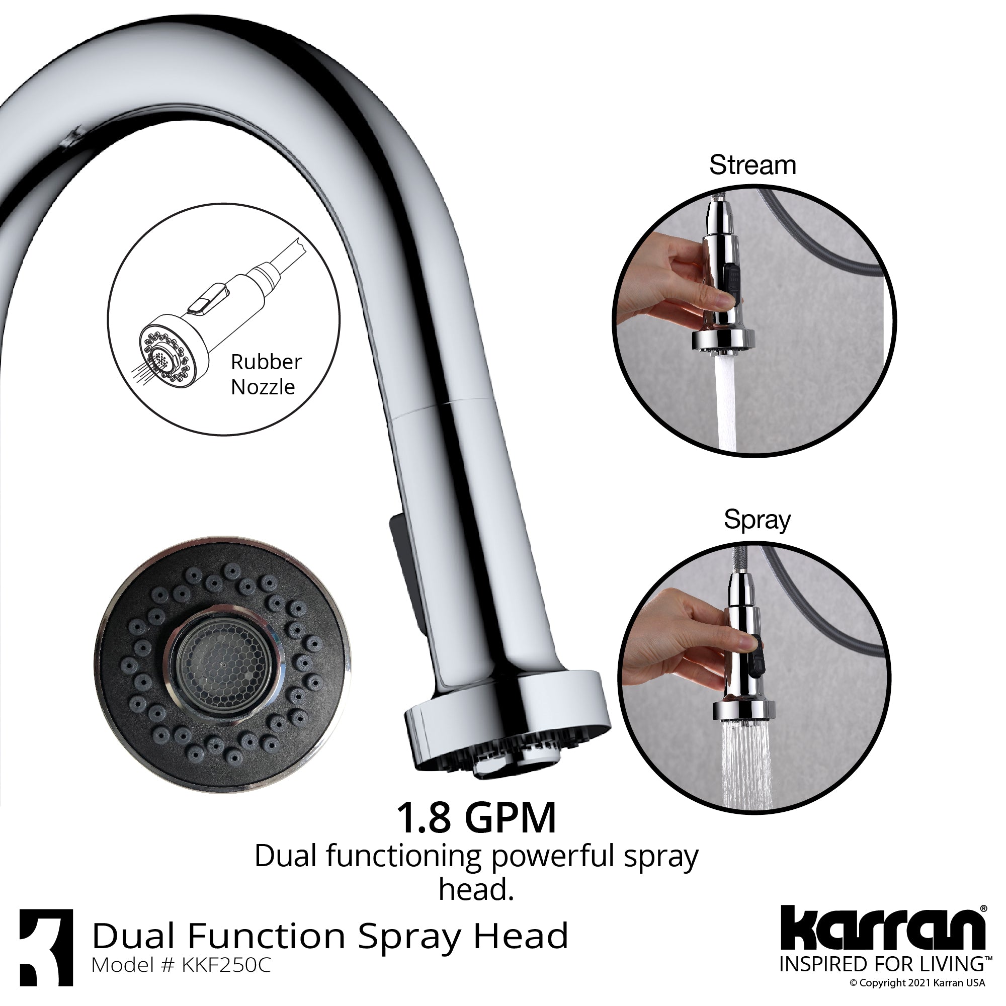 Karran Dockton 1.8 GPM Single Lever Handle Lead-free Brass ADA Kitchen Faucet, Pull-Down Kitchen, Chrome, KKF250SD25C