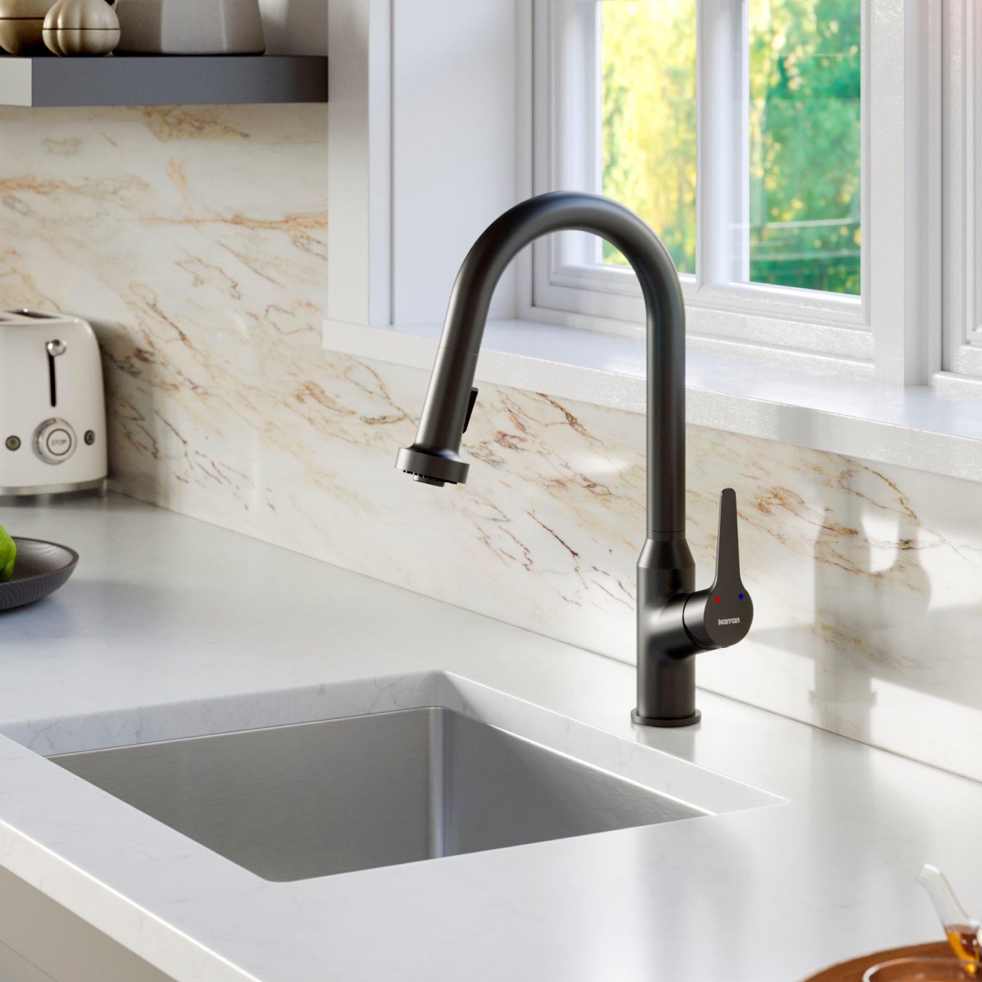 Karran Dockton 1.8 GPM Single Lever Handle Lead-free Brass ADA Kitchen Faucet, Pull-Down Kitchen, Matte Black, KKF250SD25MB